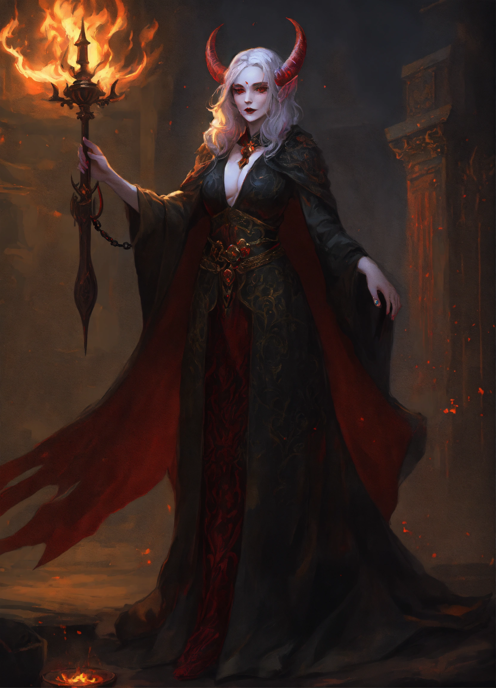 Lexica - A demon female, old with pale skin in a black robe