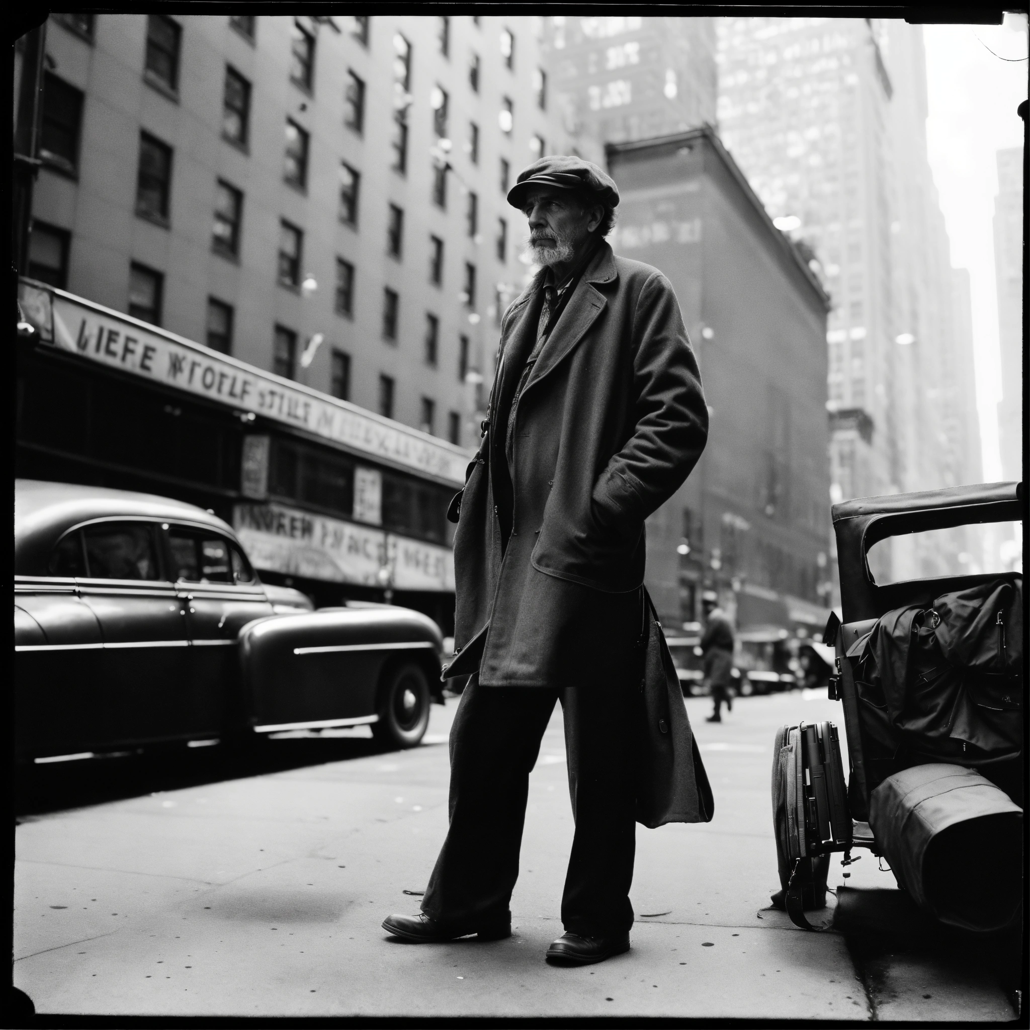 Lexica - Black and white rolleiflex image of 1940s new york city street ...