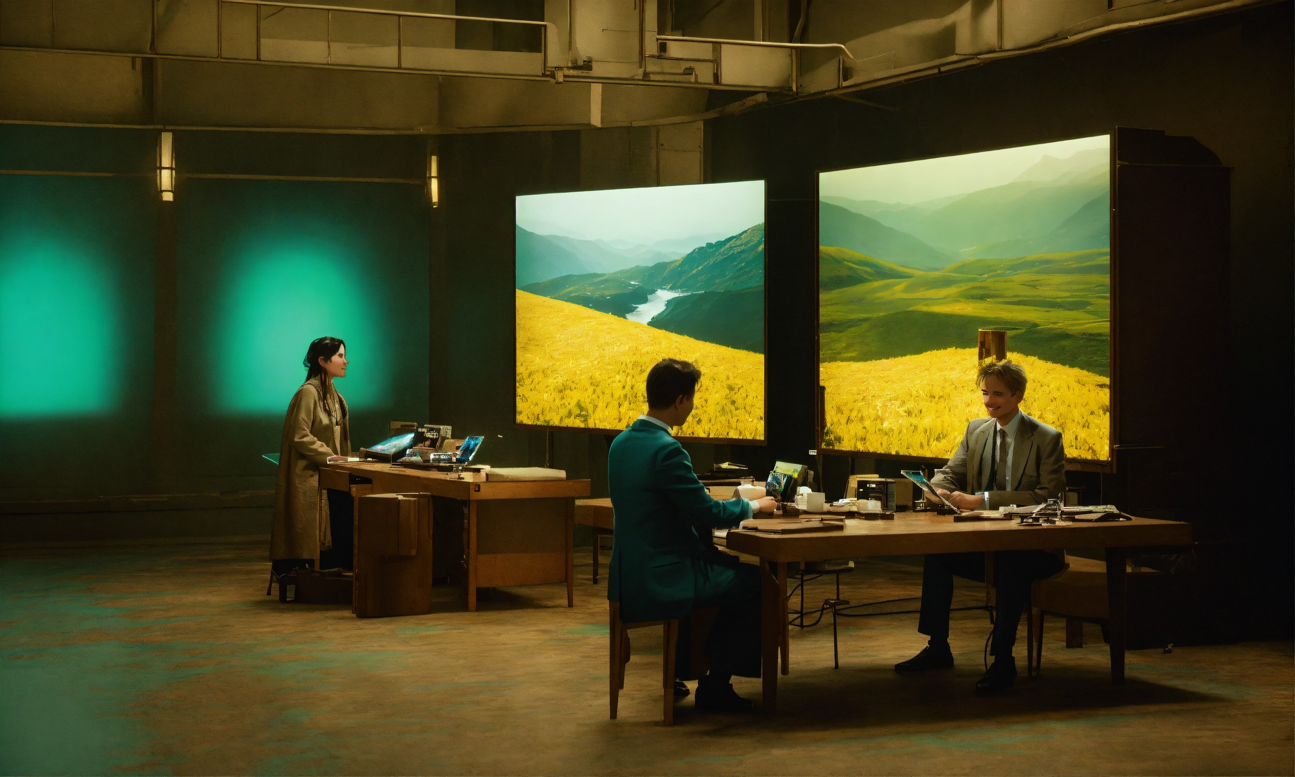 Lexica - Retro data visualization screens on background, 3 humans ...
