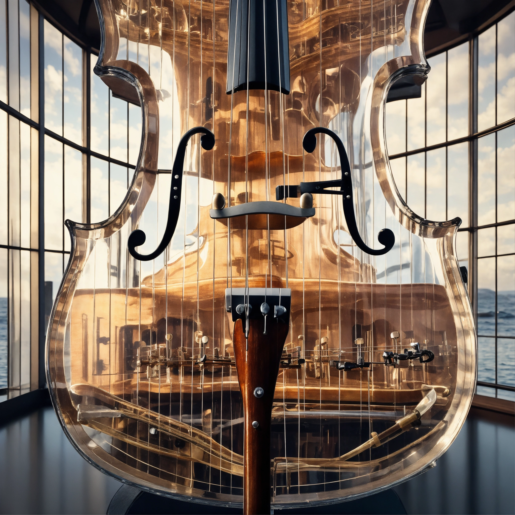 Lexica - A photorealistic closeup view of inside a transparent cello ...