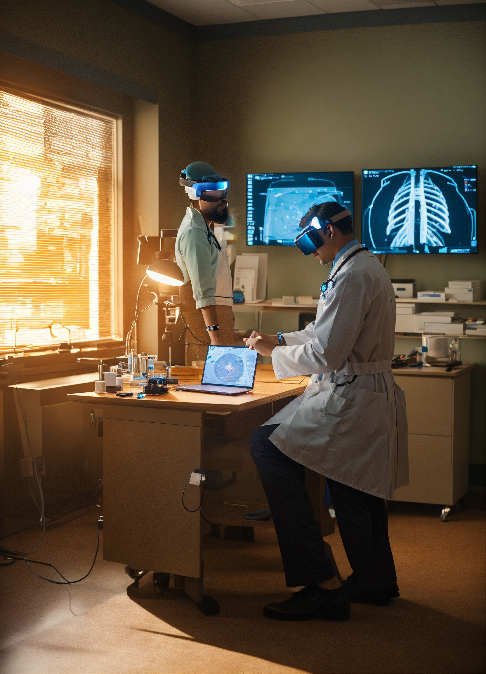Lexica - A doctor examines a patient in his office with an Hololens. He ...