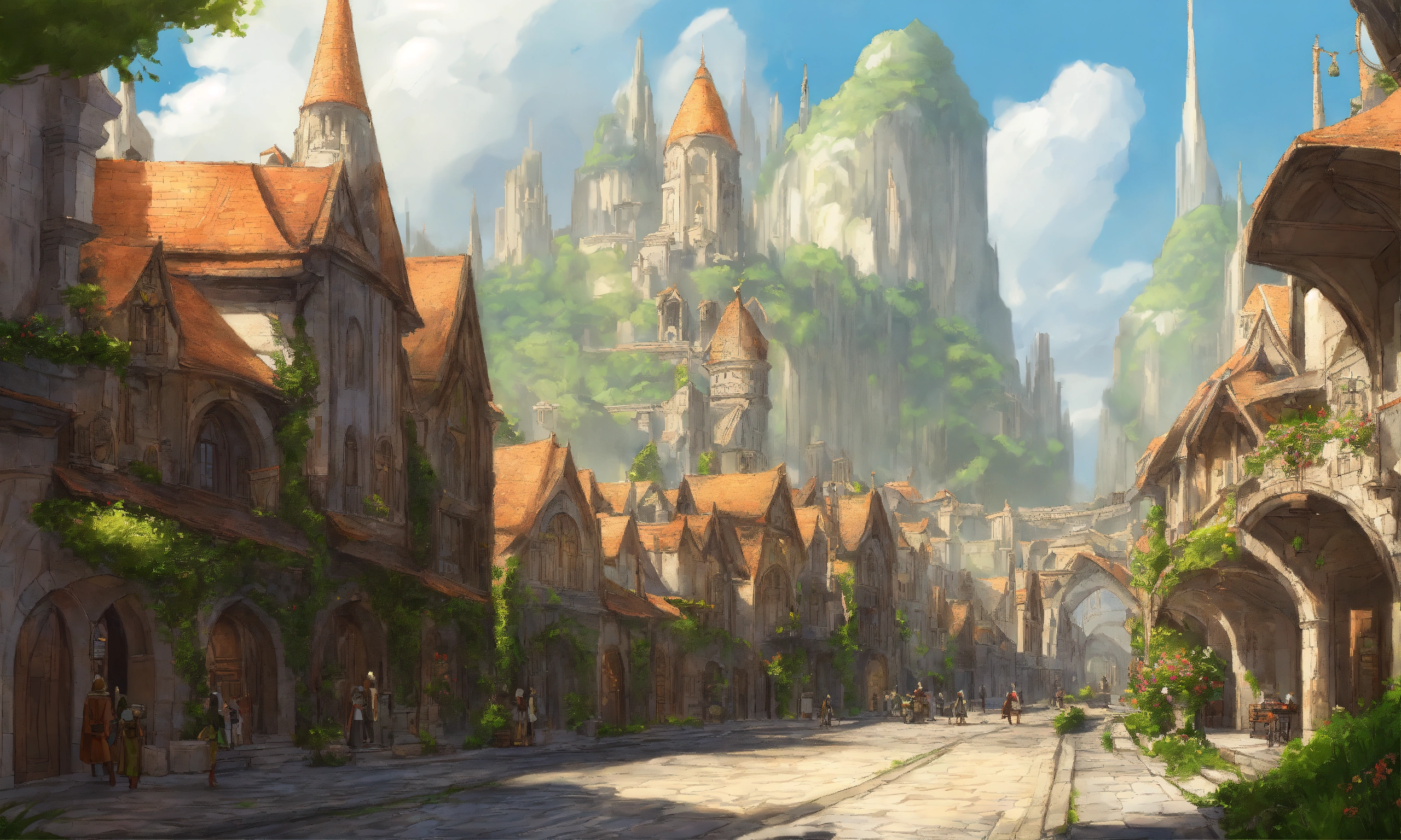 Lexica - Drawing of a beautiful vast elven sci fi city on a summer day ...