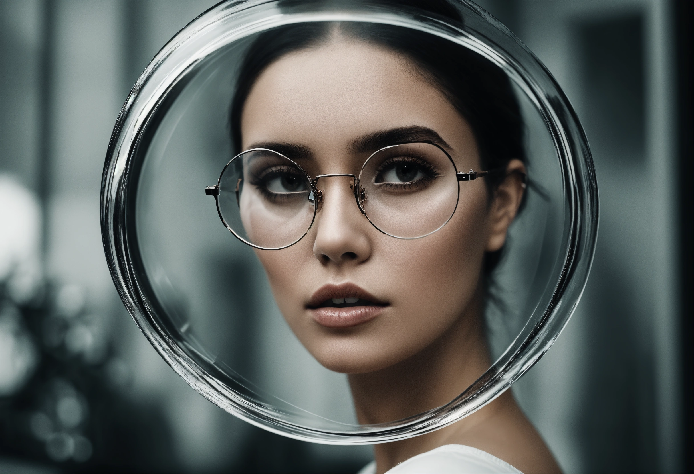 Lexica - Art Women glasses, clear looking through a transparent glass ...