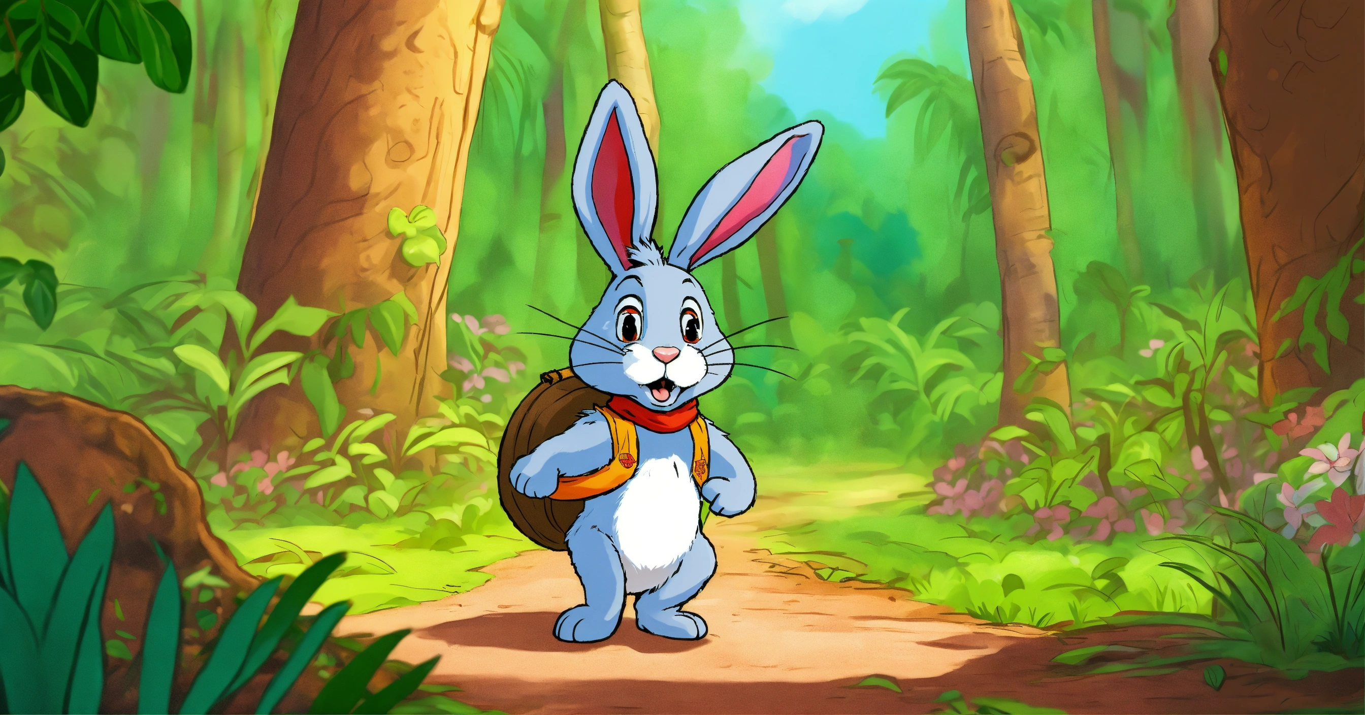 Lexica - Cartoon in a big dense jungle one rabbit was there he was ...