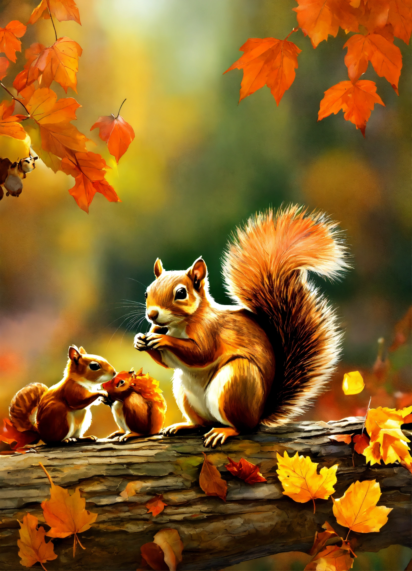 Lexica - Five small squirrels in a fall time, colorful, detailed, realistic
