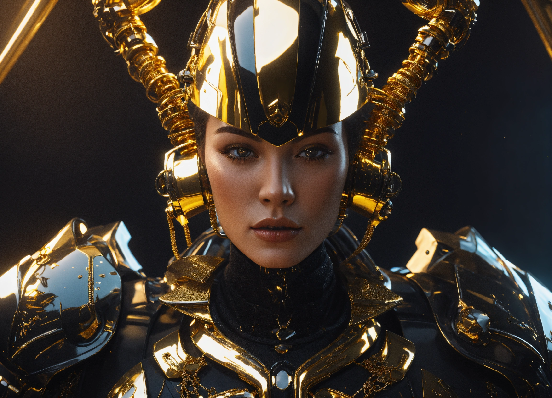 Lexica - The character in black armor and gold jewelry, in the style of ...