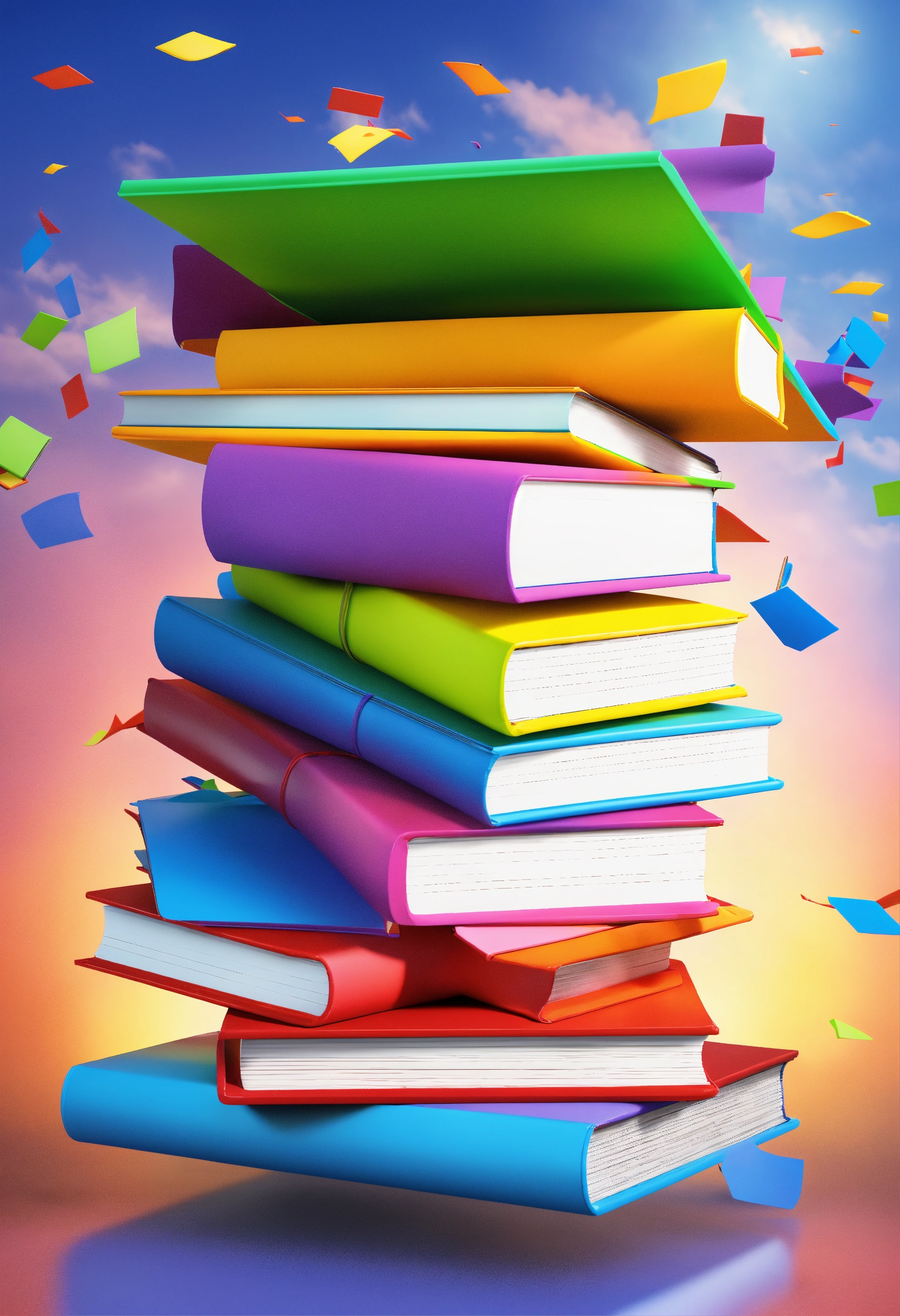 Lexica - 3 Colorful books flying in the air. Very colorful realistic 3D ...