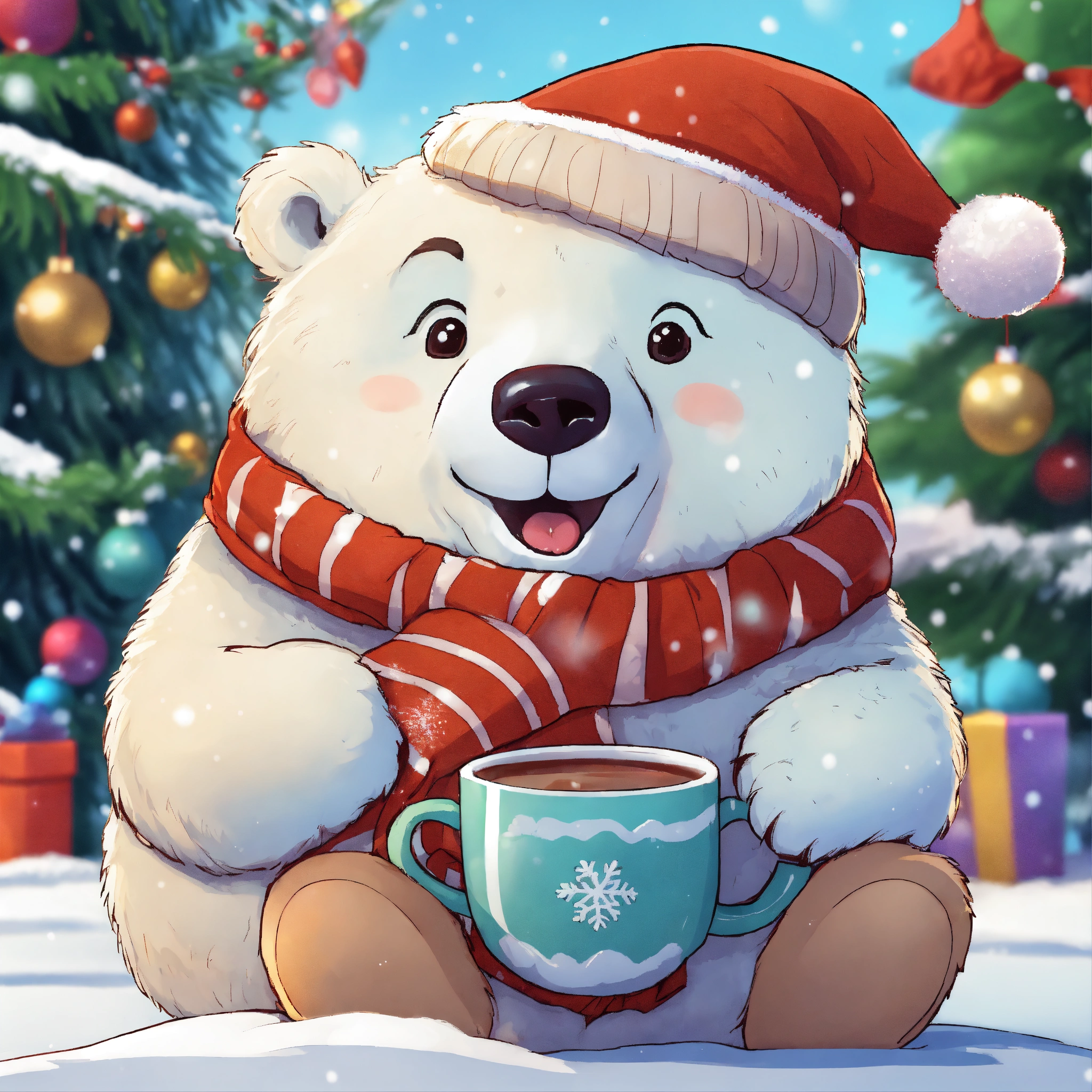 Lexica - Polar bear sitting in the snow and wearing a santa hat and ...