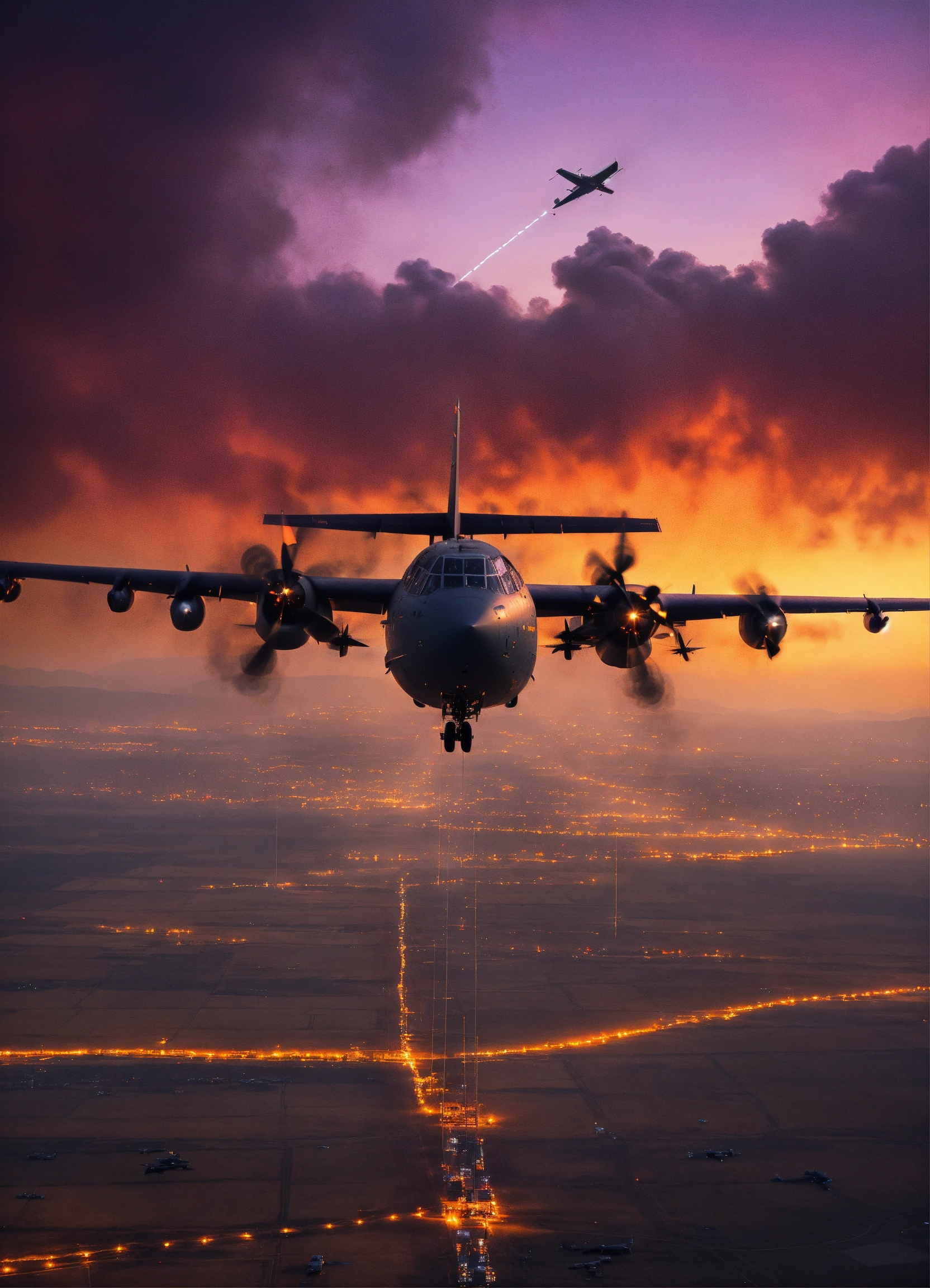 Lexica - Visualize a warplane flying over a conflict zone in ultra ...
