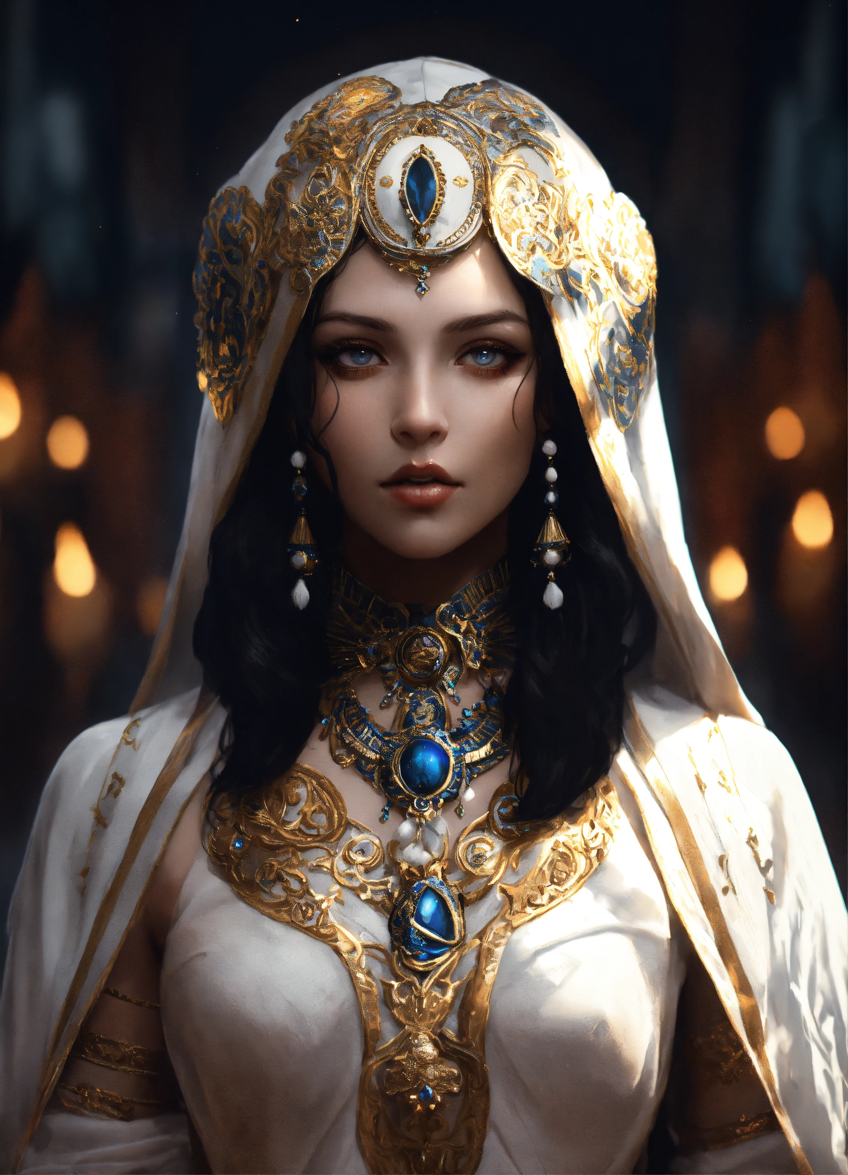 Lexica - Bright white porcelain mask. Dark priestess, black hair dark ...