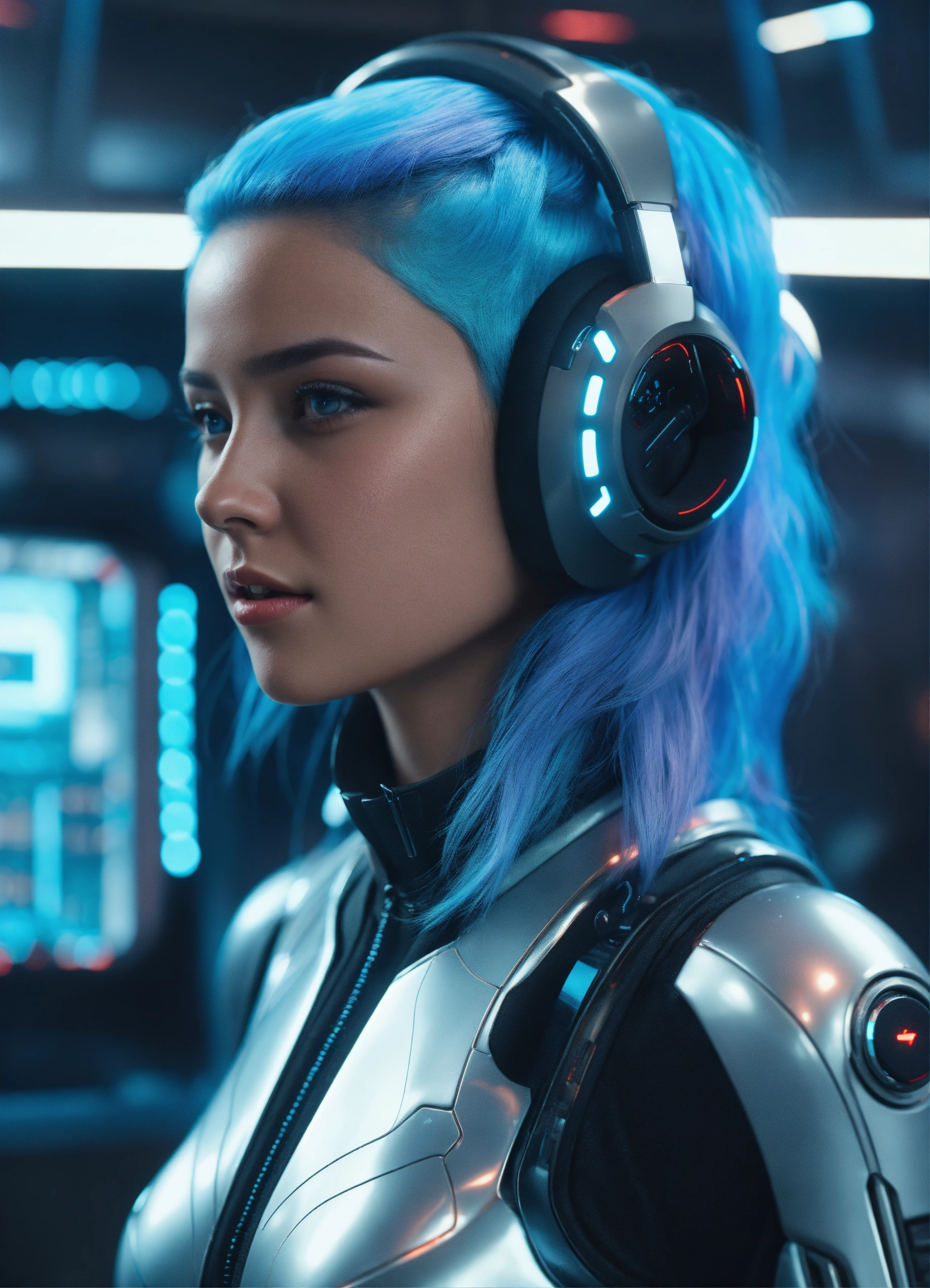 Lexica - Zoom out of a charming girl with blue hair wearing a tight ...