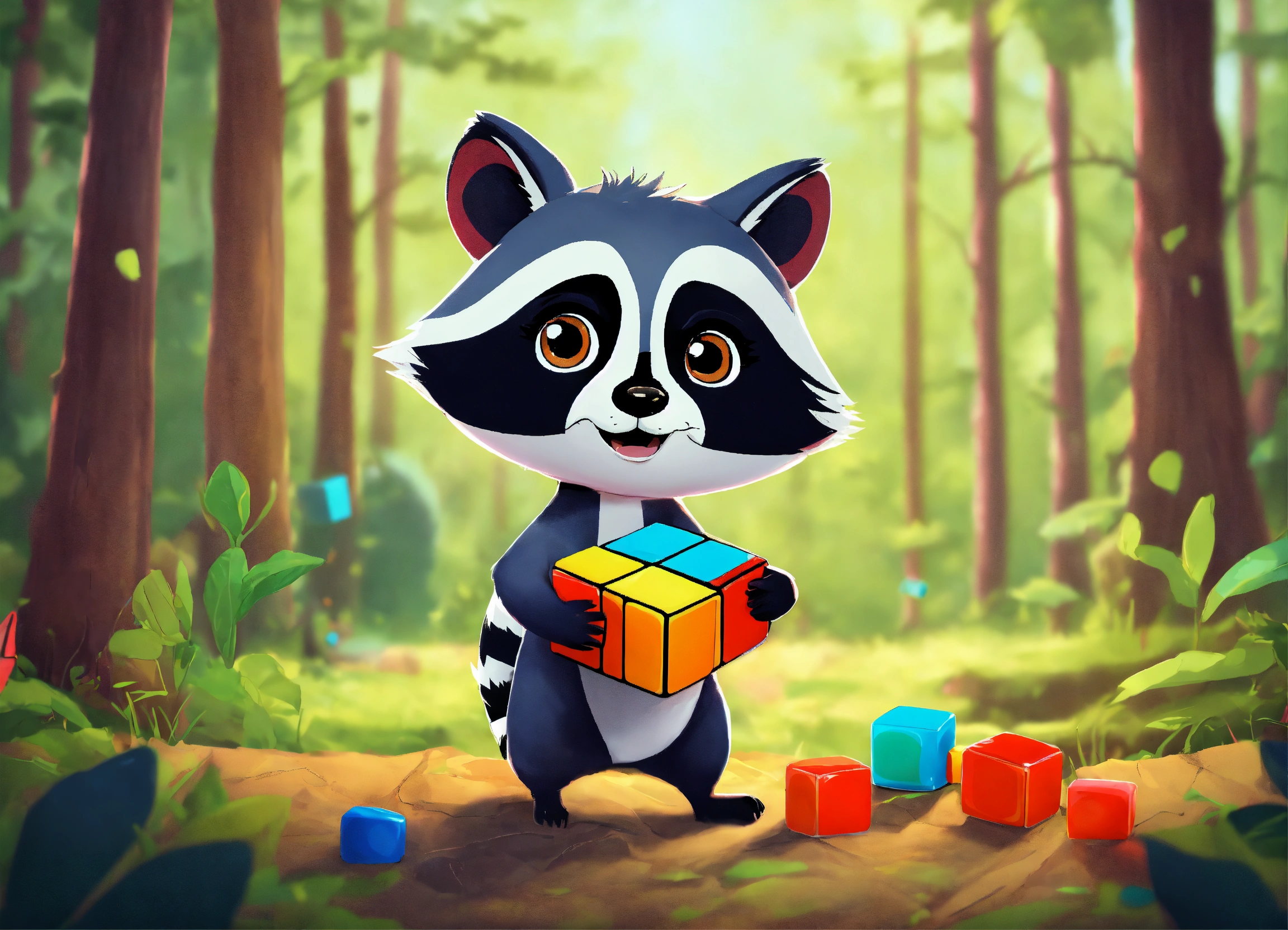 Lexica - Digital cartoon render of a cute, mini raccoon with vivacious ...