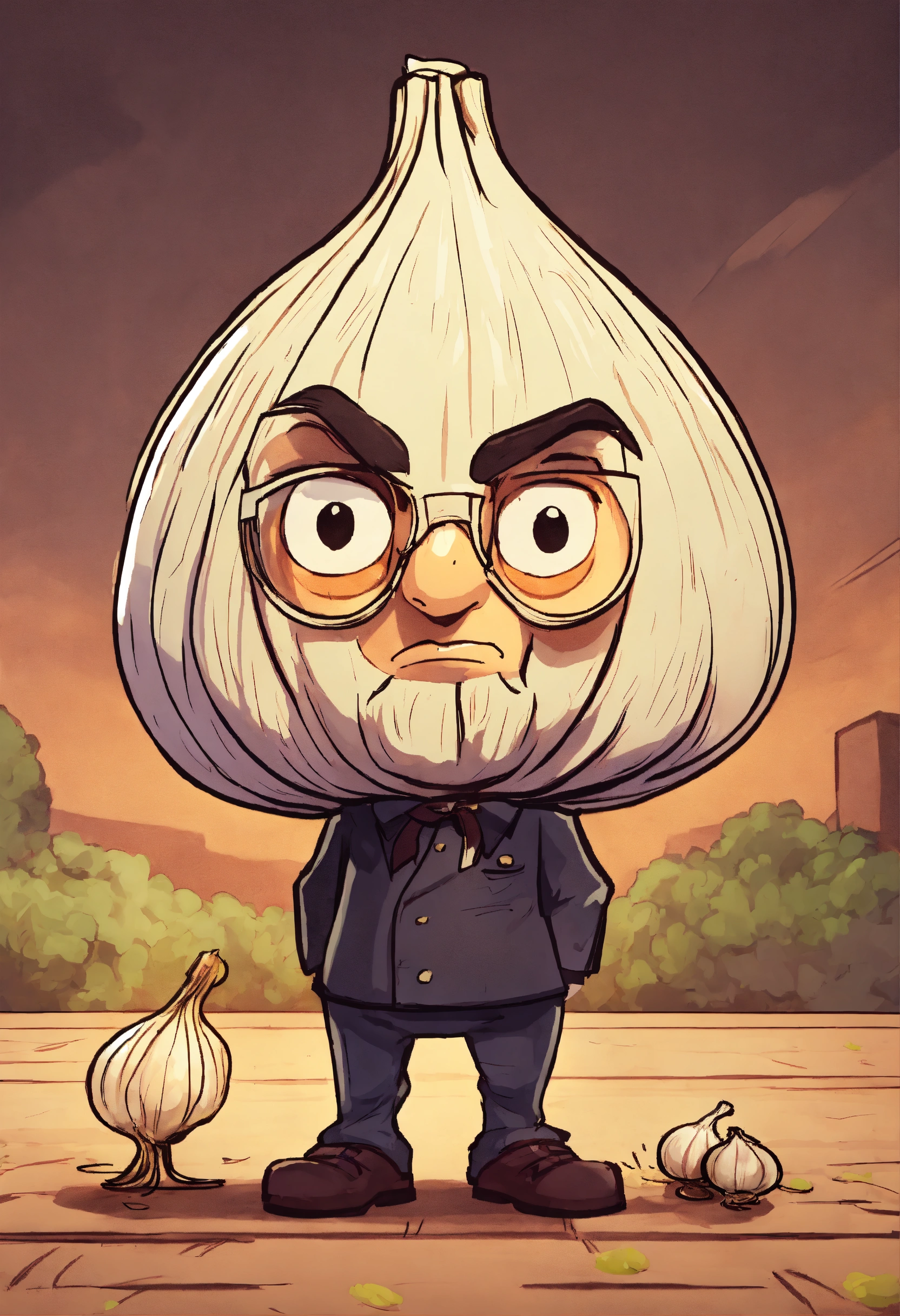 Lexica - A cartoon style humanized garlic is unsatisfied