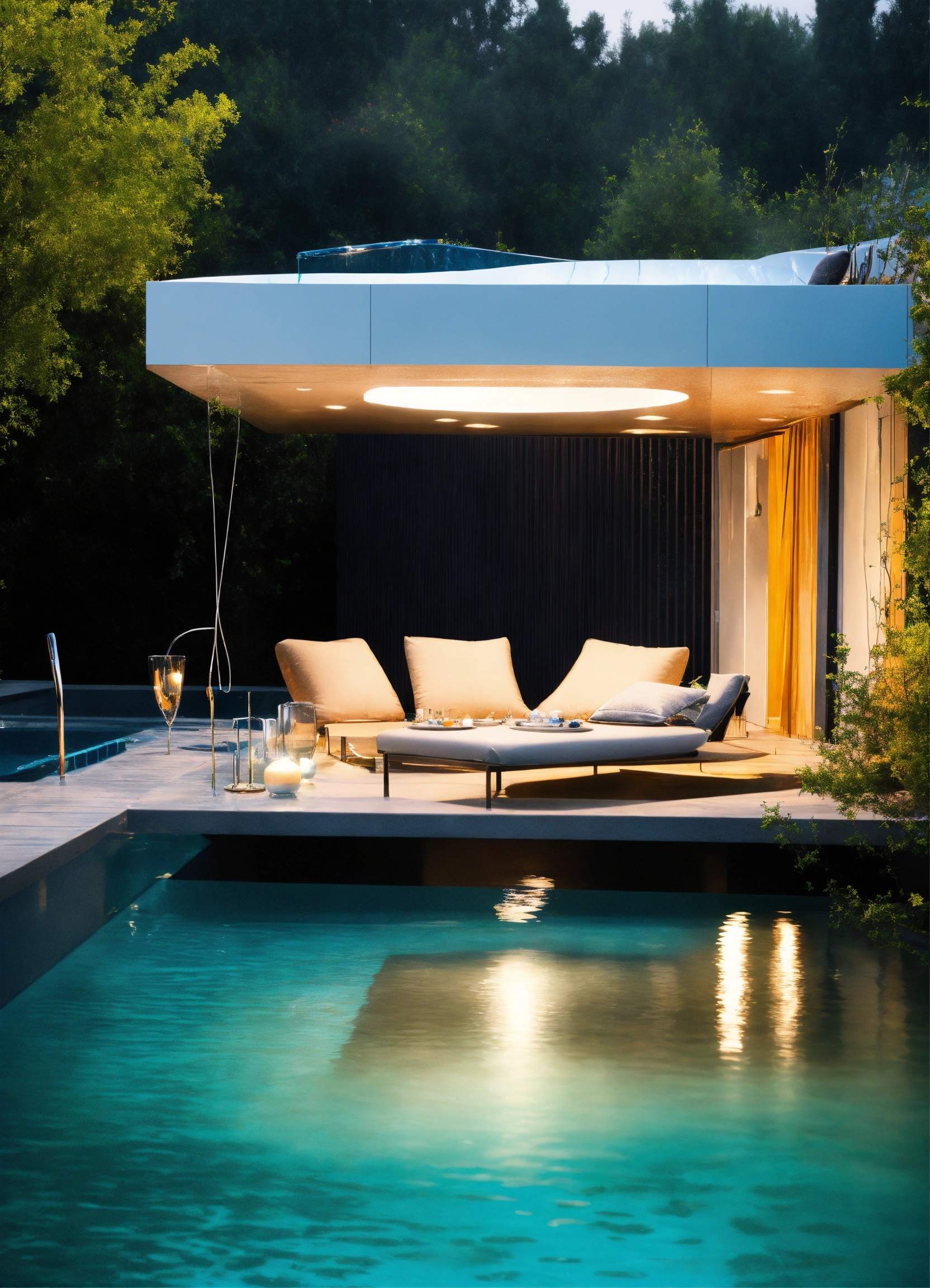 Lexica - Show a future with floating pools, in the future. With rubber ...