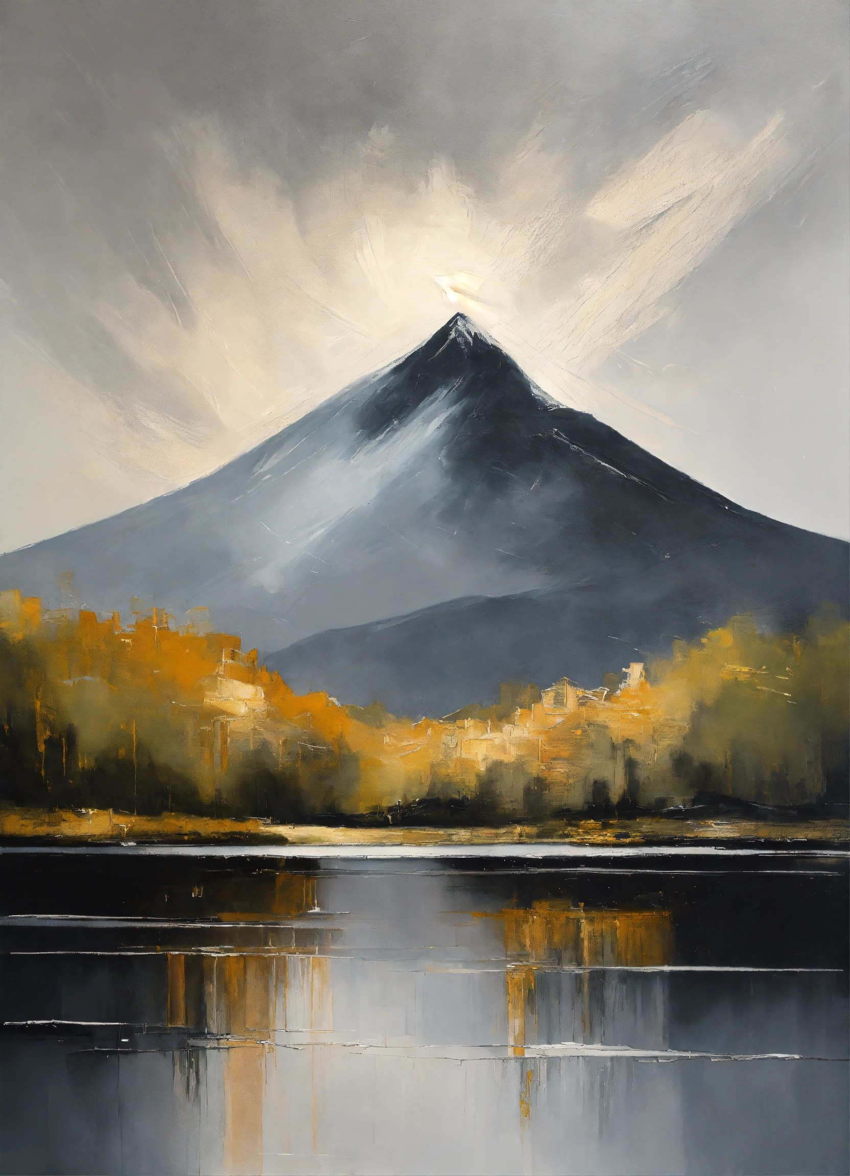 Lexica - Abstract and minimalist oil painting of a majestic mountain in ...