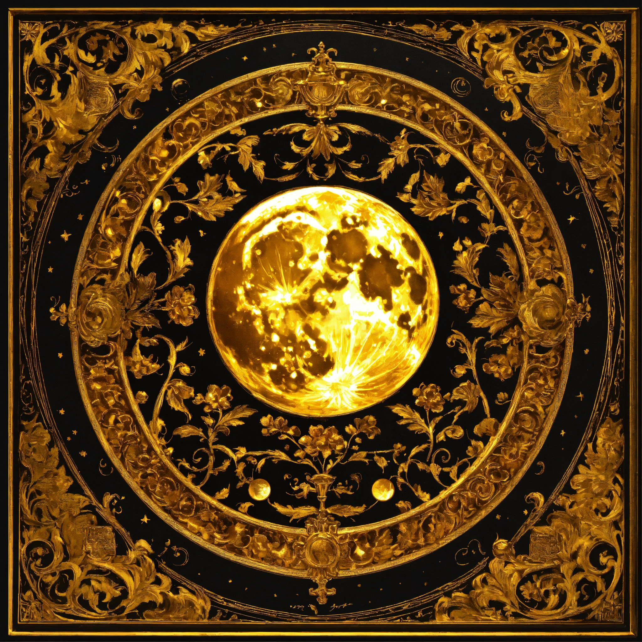 Lexica - Golden moon illustration, Renaissance ornament