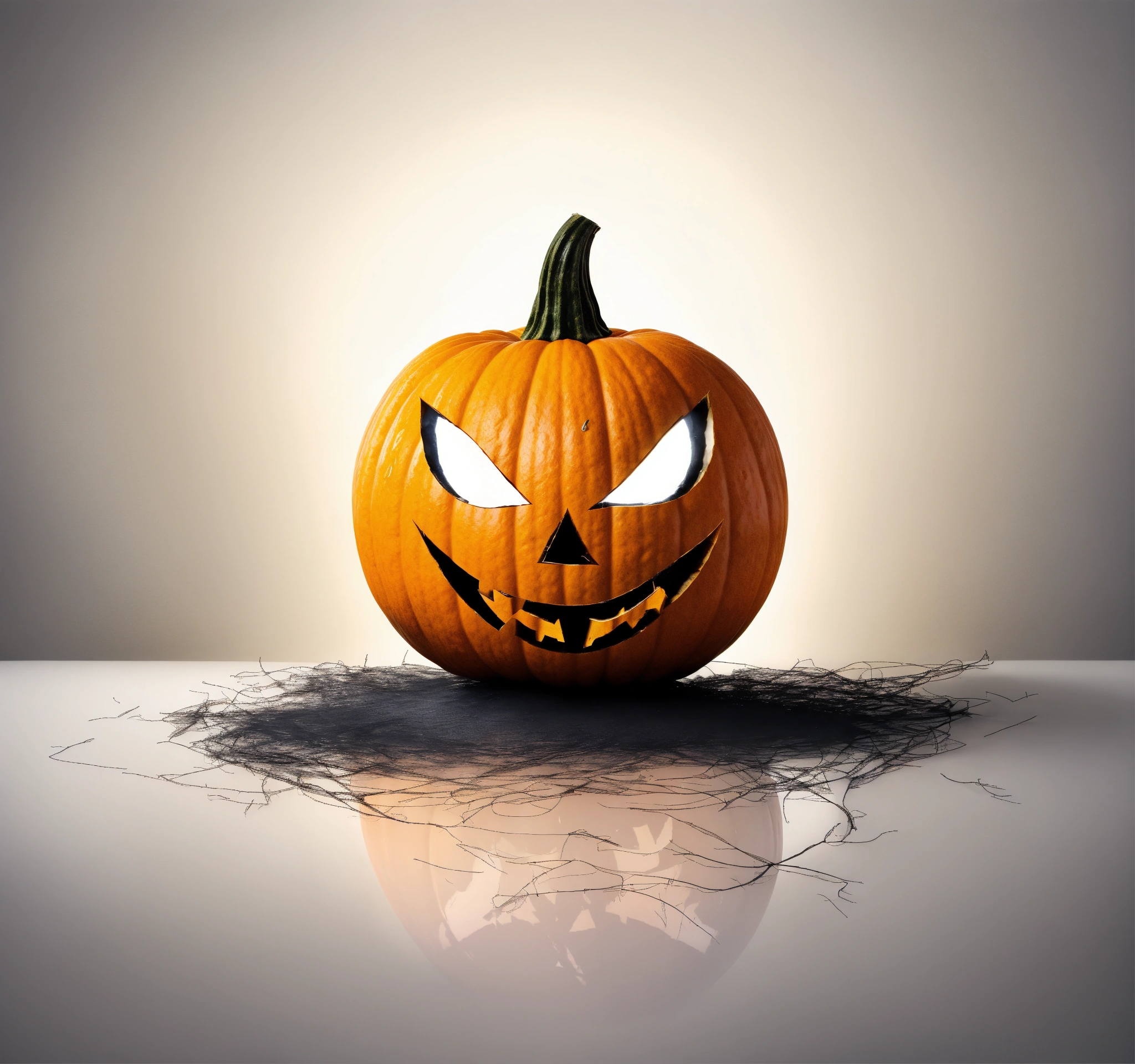 Lexica - Orange pumpkin with scary face on white background