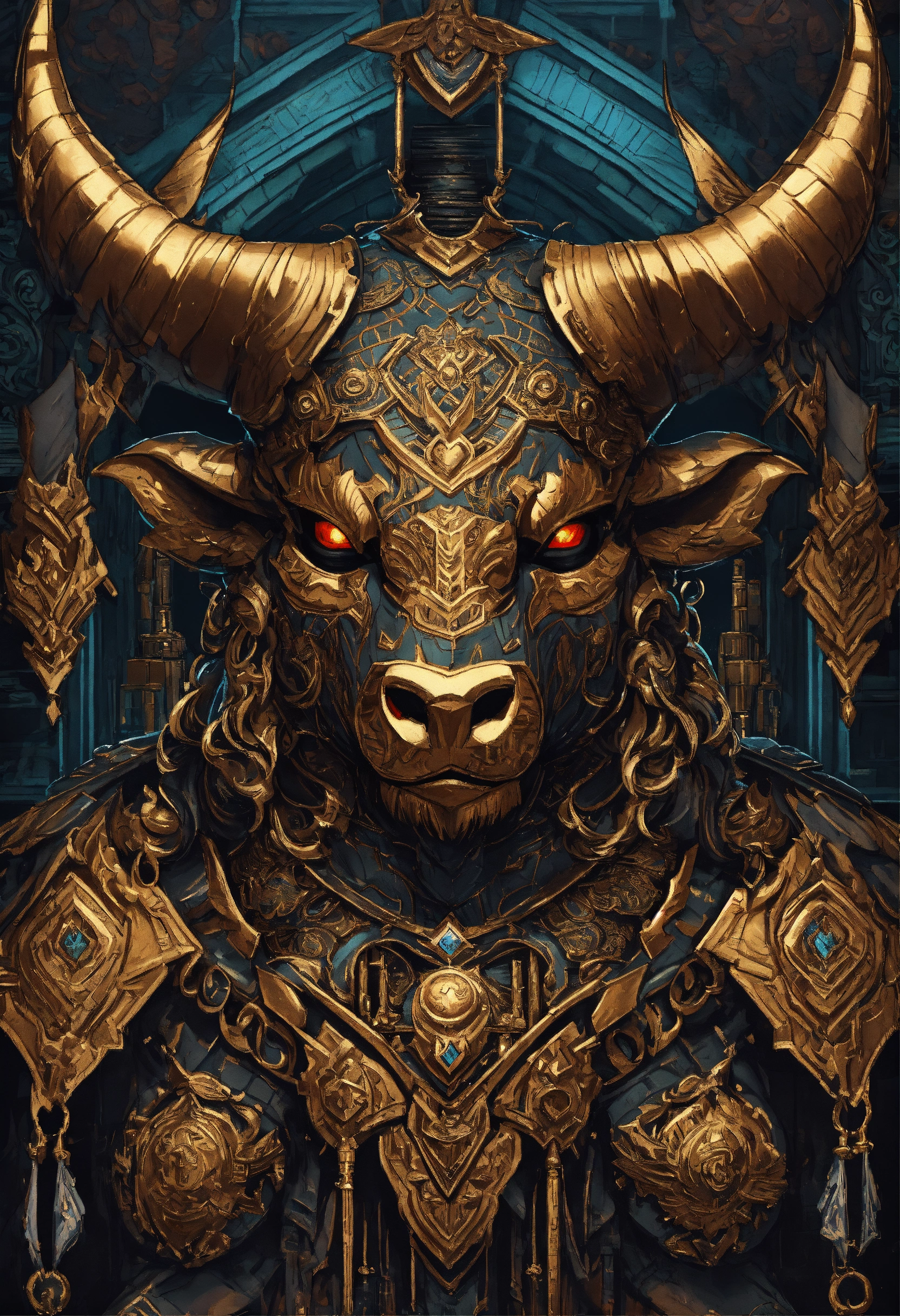 Lexica - A close up of a minotaur wearing an amulet, symmetrical epic ...