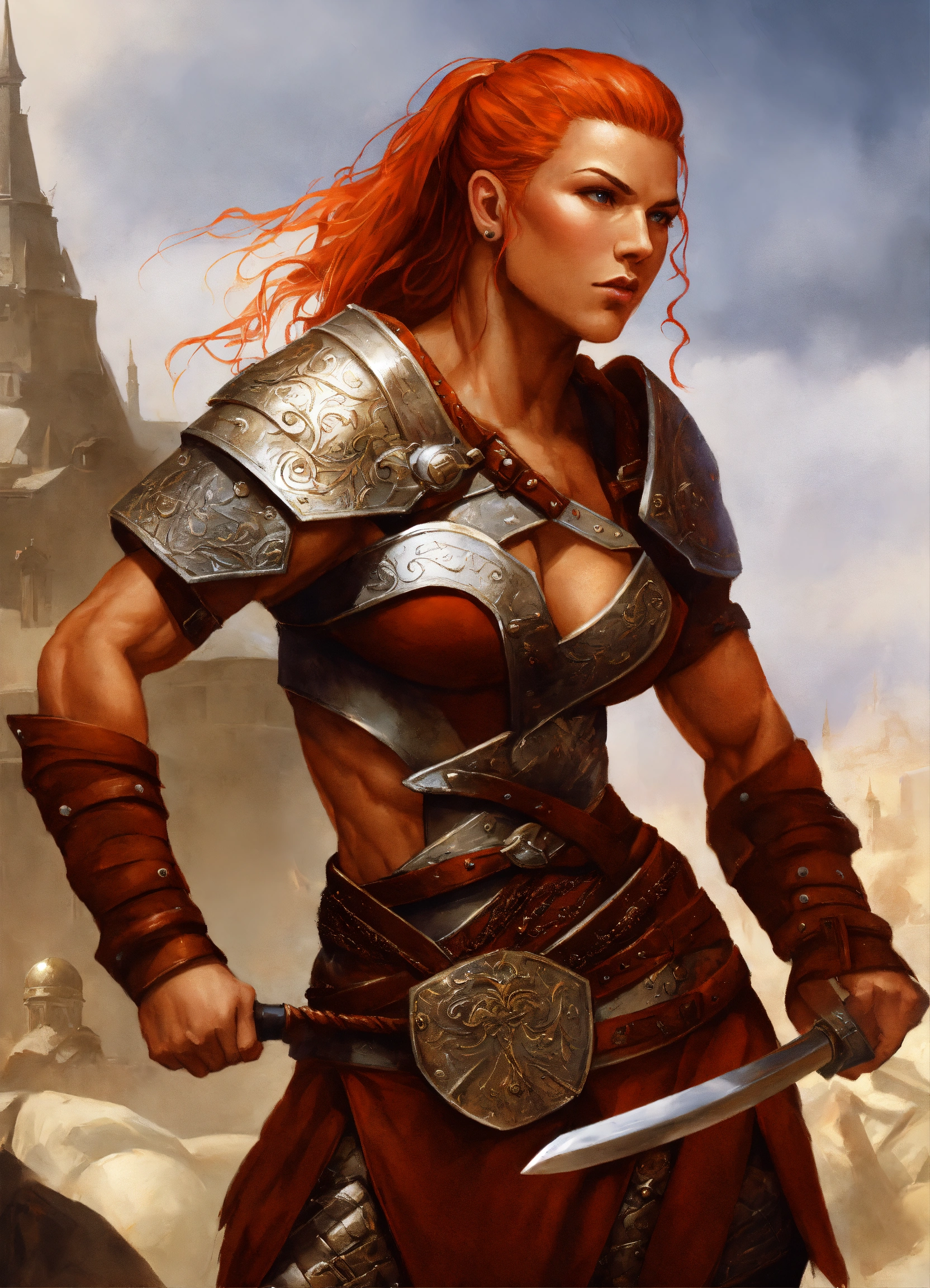 Lexica - Fantasy art, Keith Parkinson, female, red hair, shaved on one ...