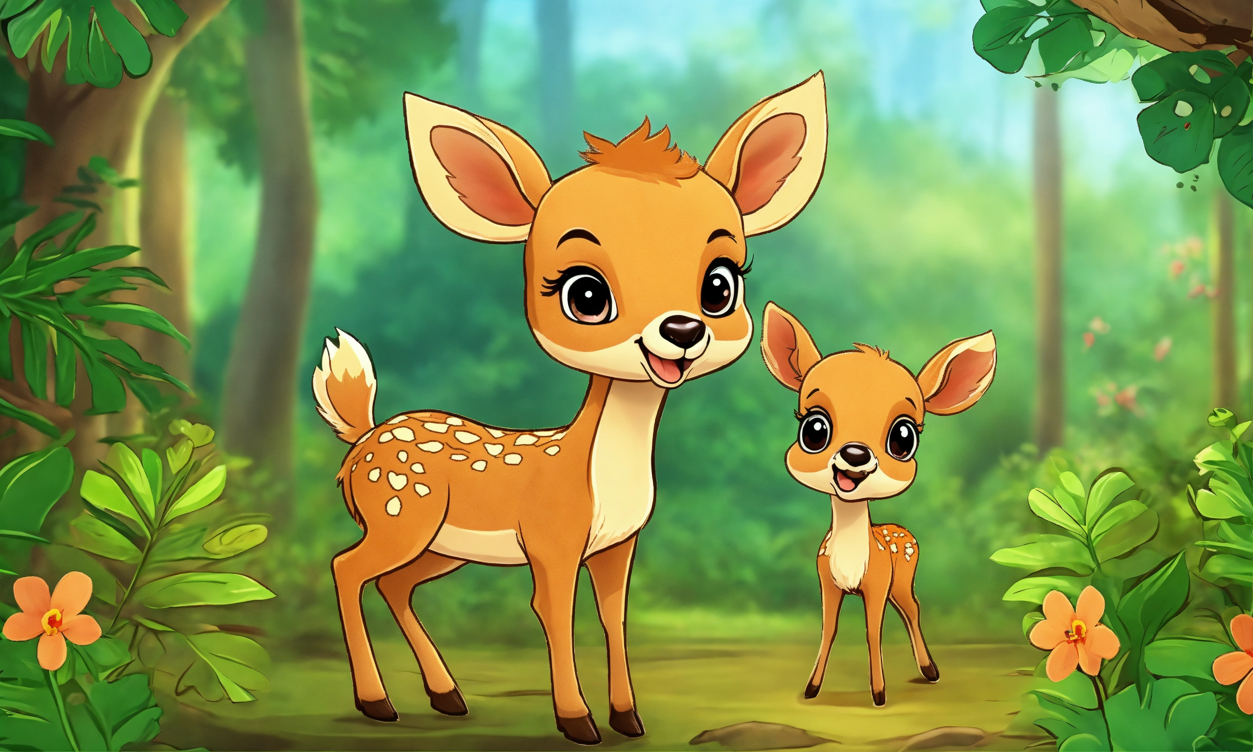 Lexica - Cute 1 cartoon baby deer playing in jungle
