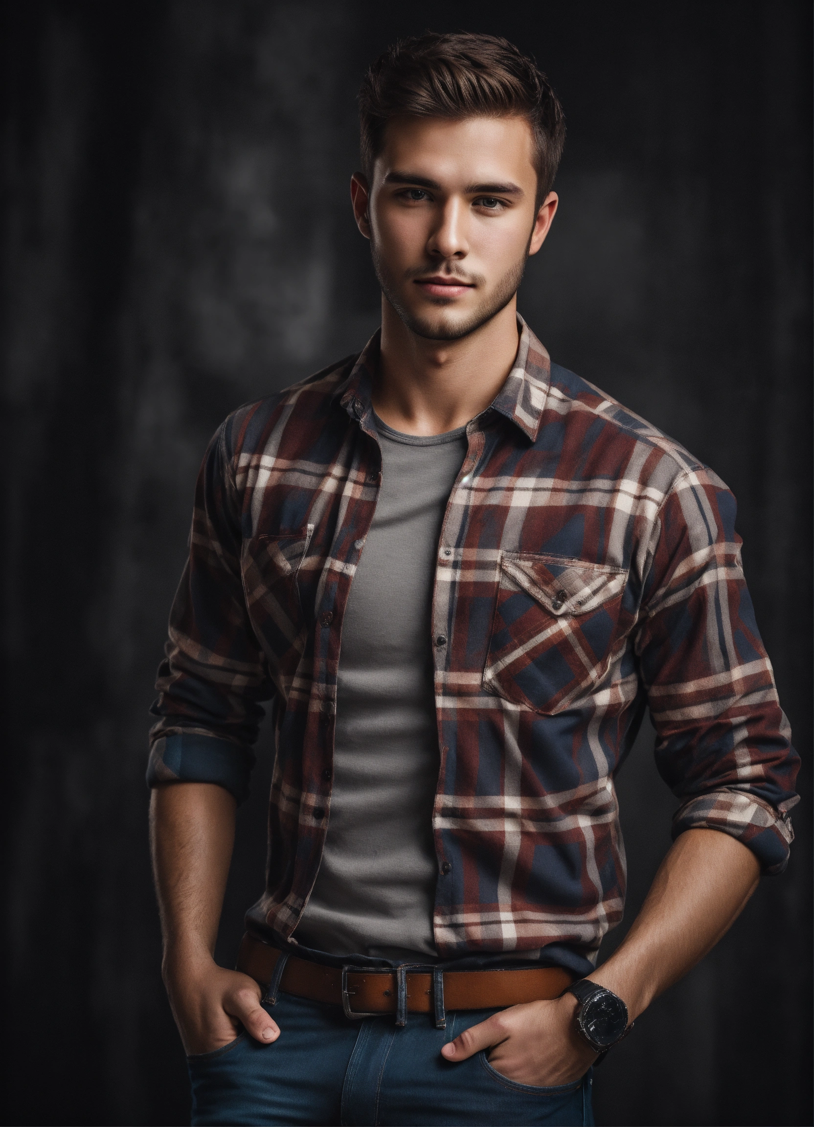 Lexica - Handsome young man 30 years old in a checkered shirt and jeans ...