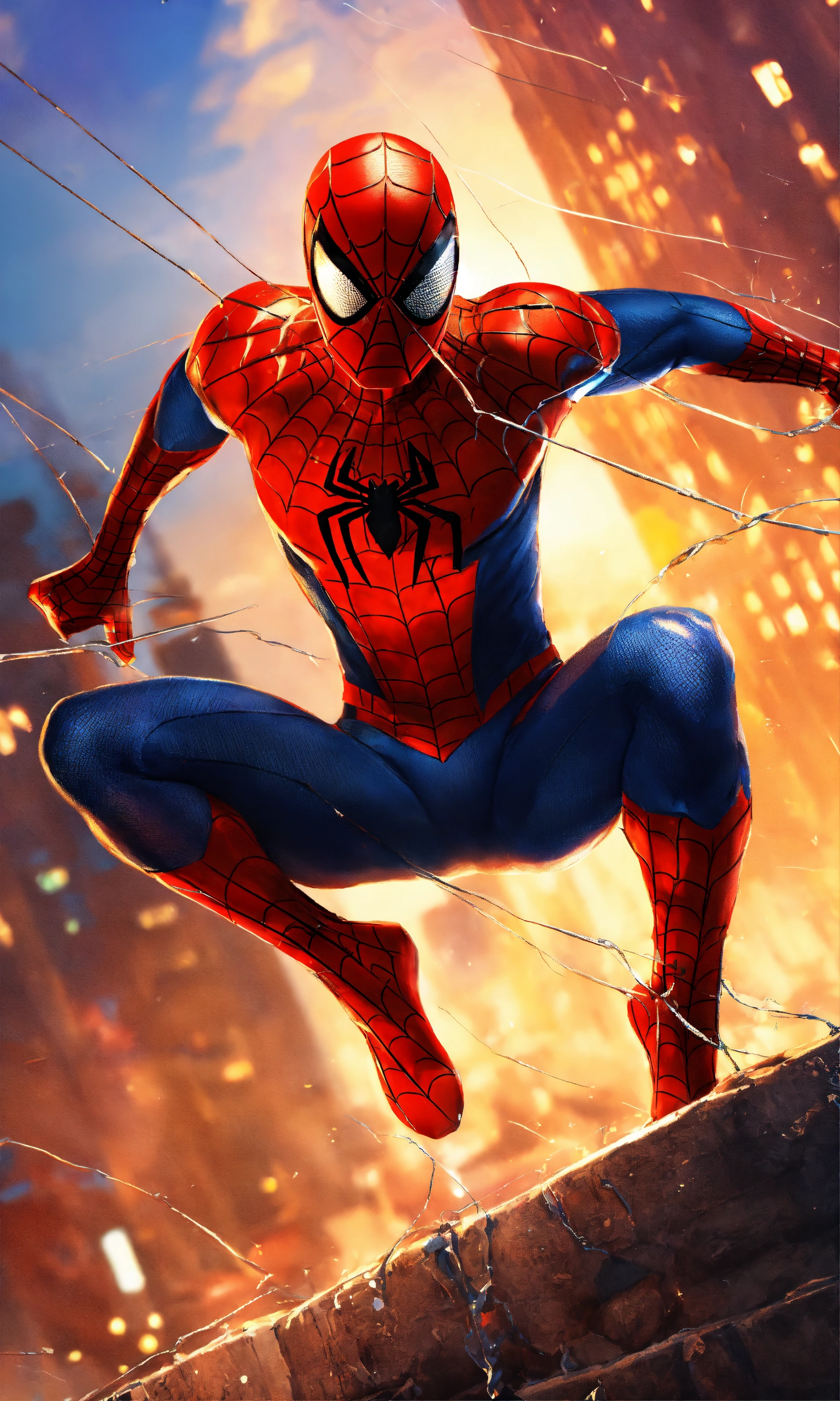 Lexica - Spiderman fighting full-body, colorful background, 2D render