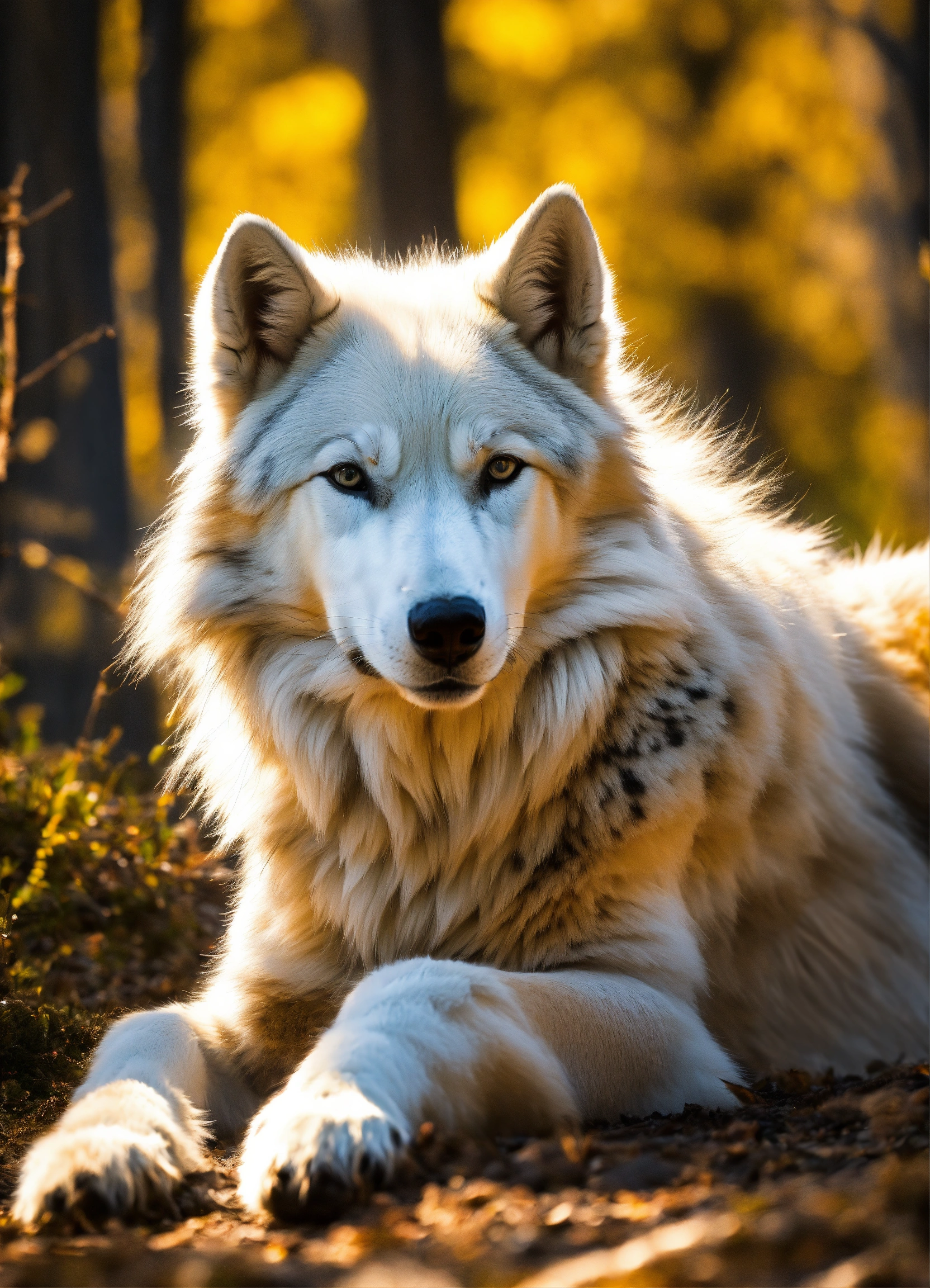 Lexica - A white wolf with a black spot on its chest, spreading out in ...