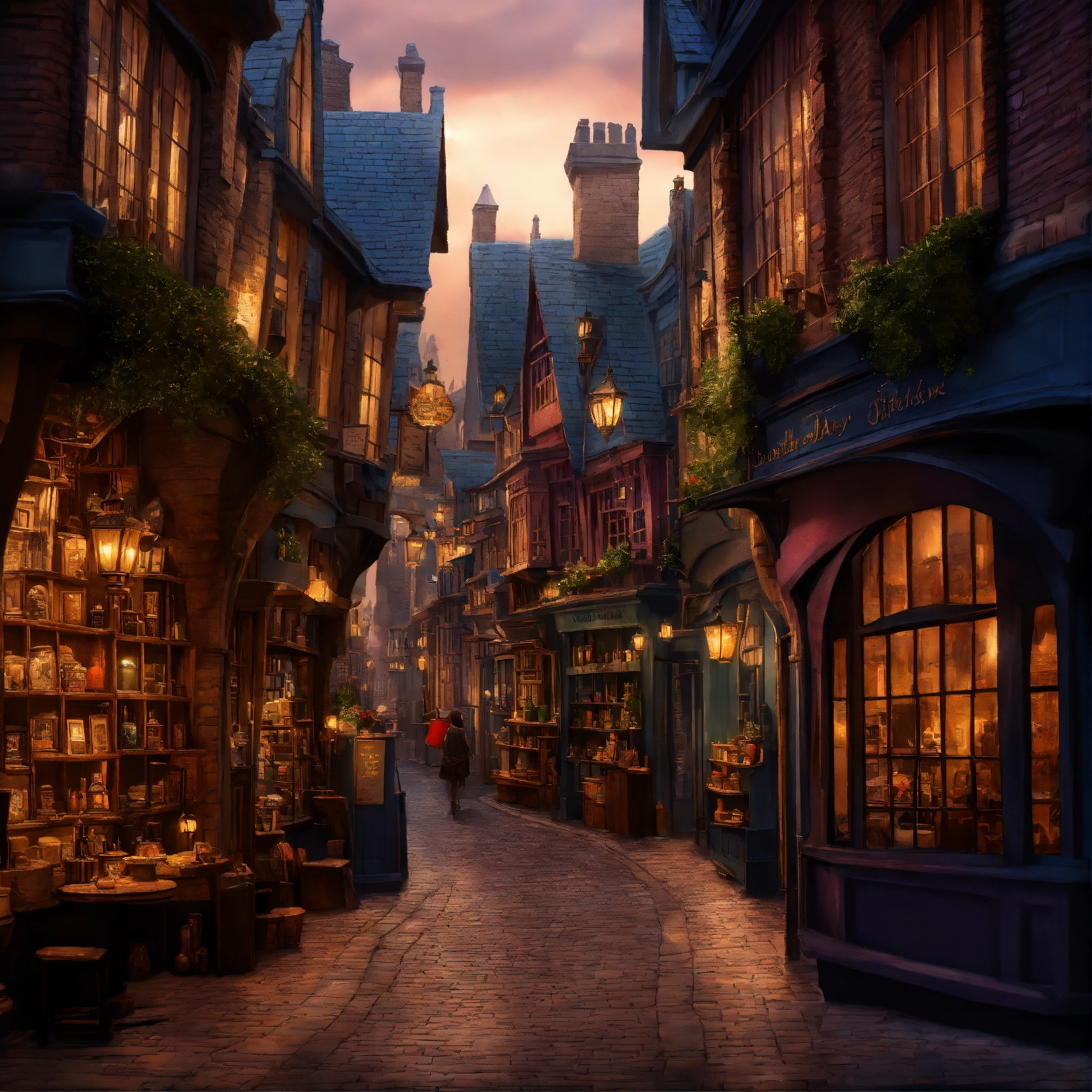 Lexica - Epic beautiful shot of a ultra detailed and ultra cozy Diagon ...