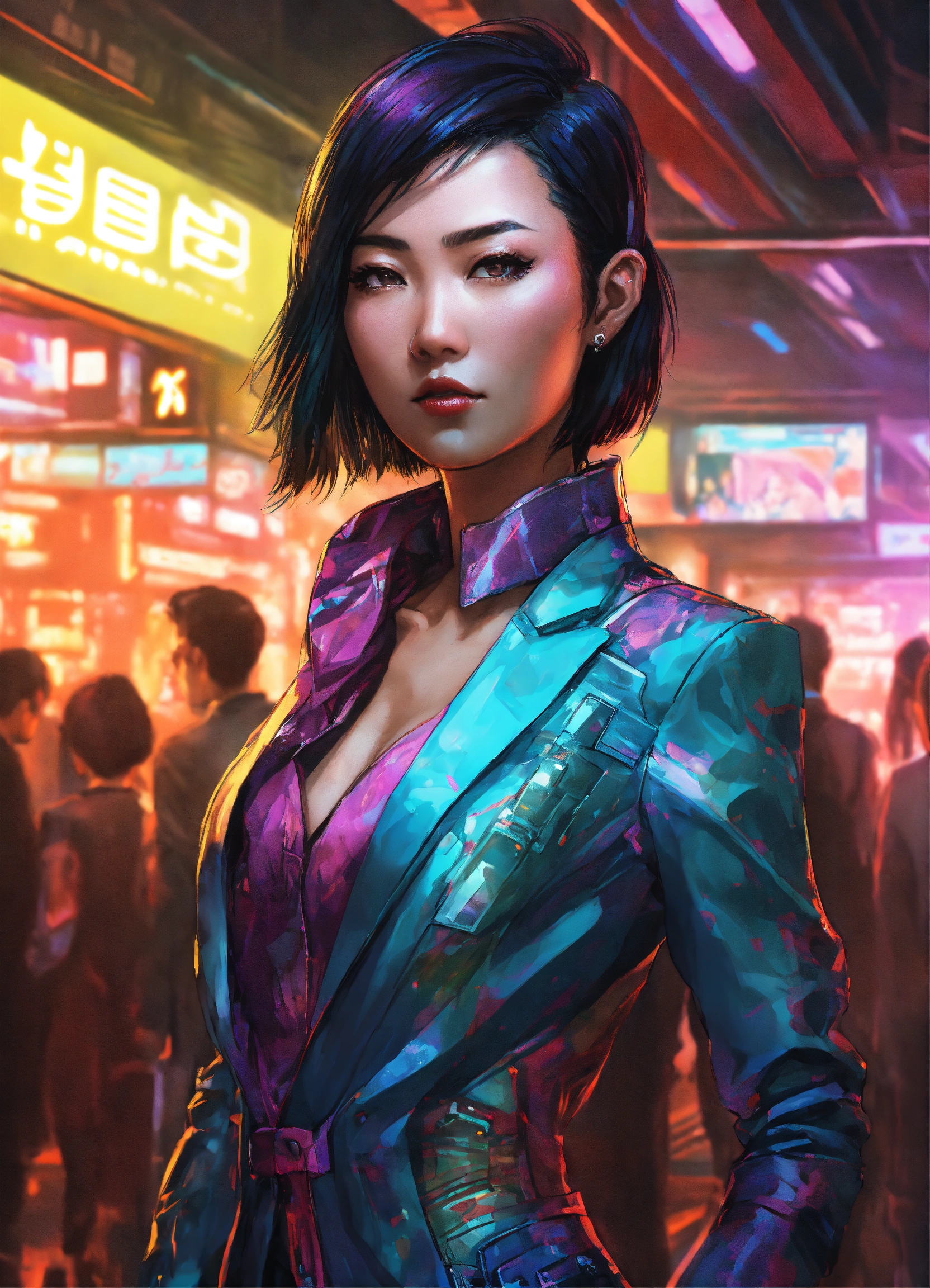 Lexica Cyberpunk Japanese business woman wearing fancy party clothes
