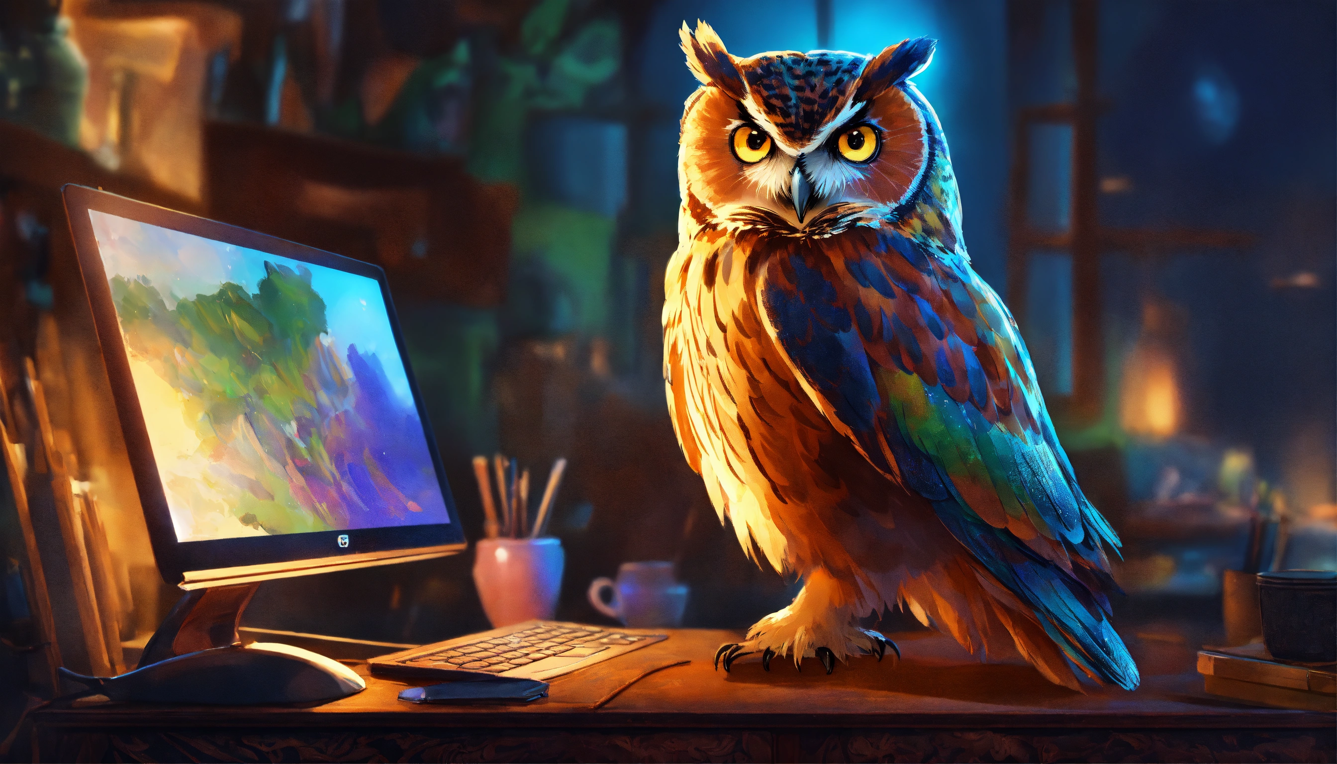 Lexica - Owl looking at a computer, elegant, digital painting, sharp ...