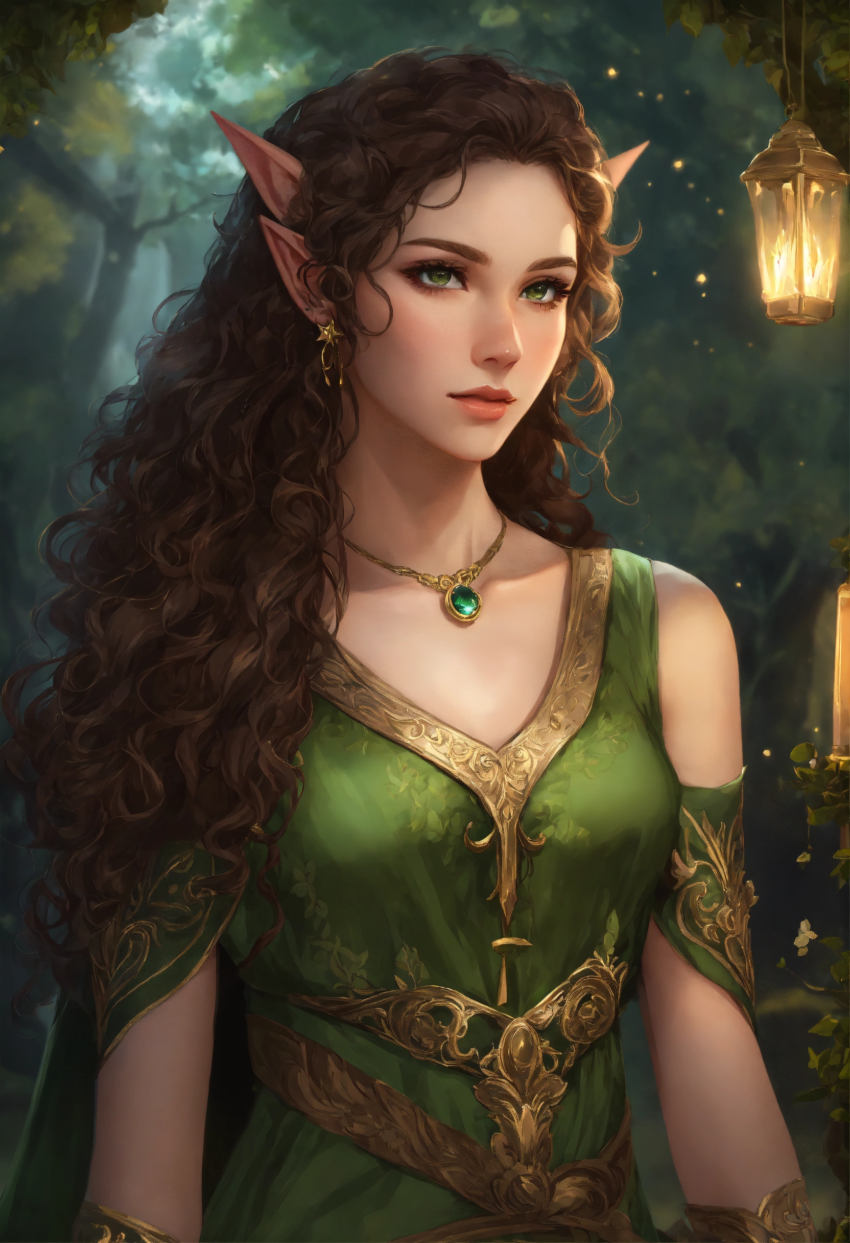 Lexica - Character art of a 24-year-old female wood elf, curly hair ...