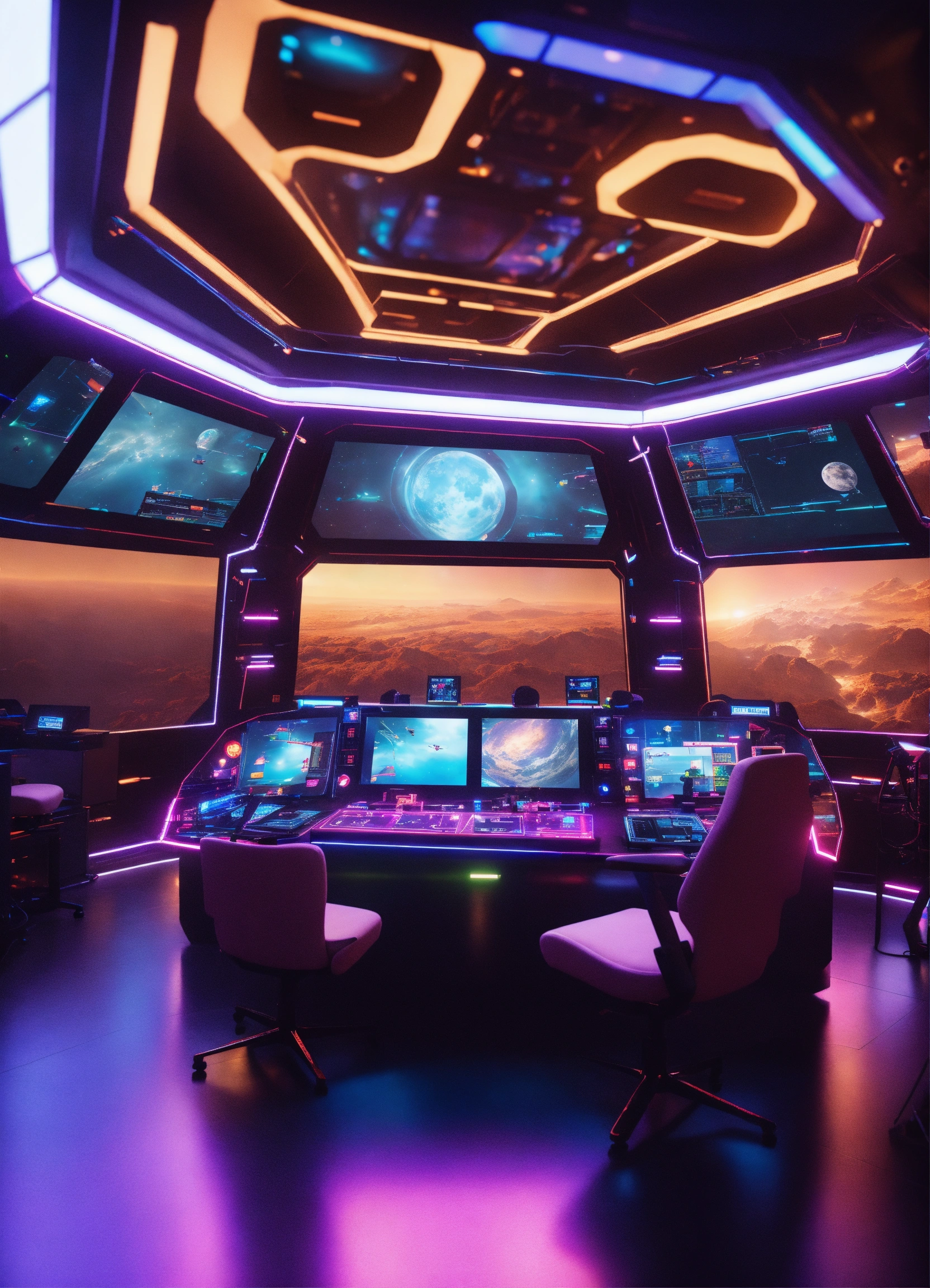 Lexica - View of a luxurious space yacht control center, there is 1 big ...