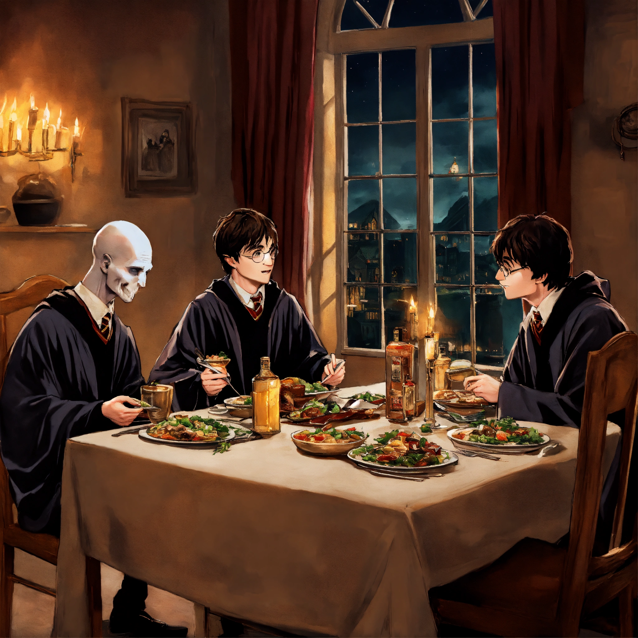 Lexica - Harry potter eating dinner with voldemort