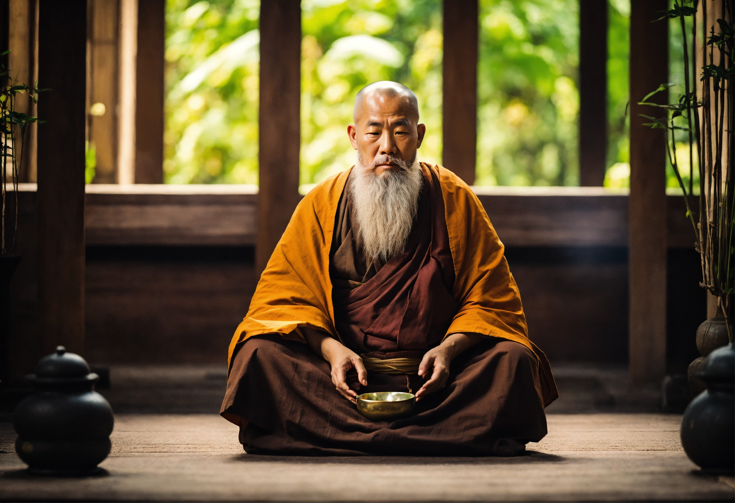 Lexica - Wise zen monk with beard sitting in meditation