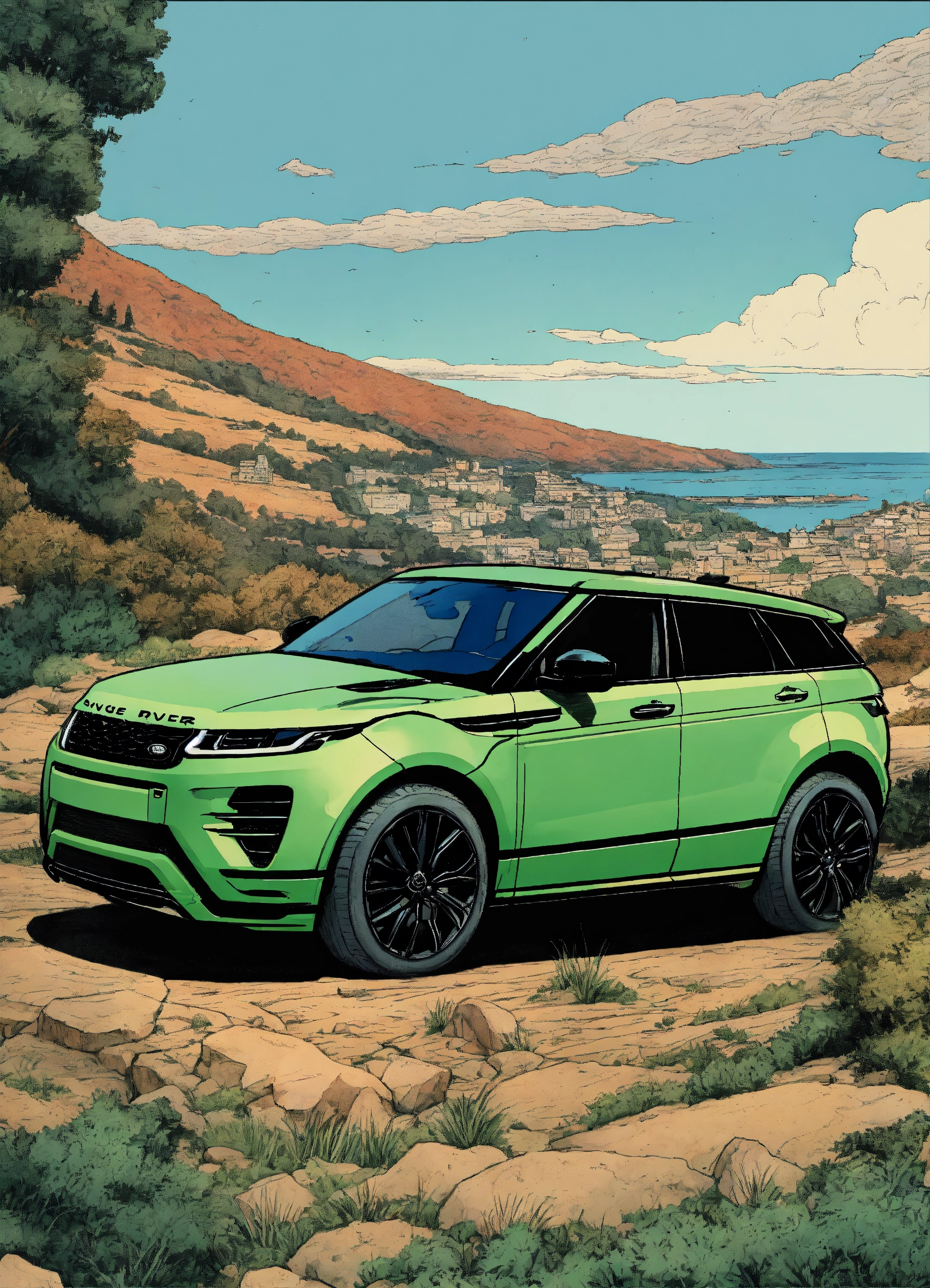 Lexica - Detailed pen and ink illustration of Range Rover Evoque 2022 ...