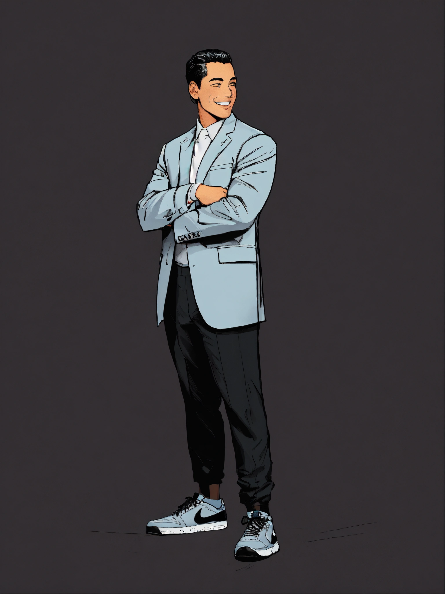 Lexica - A clean rounded face CEO standing and smiling wearing black ...