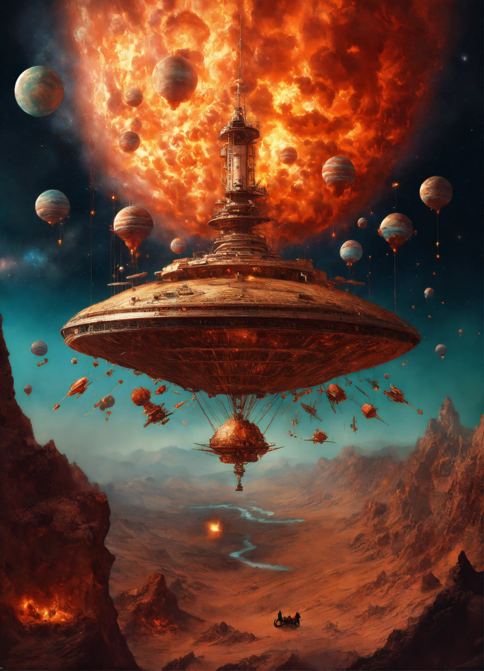 Lexica - Large landscape Photography, a large dark spaceship sailing in ...