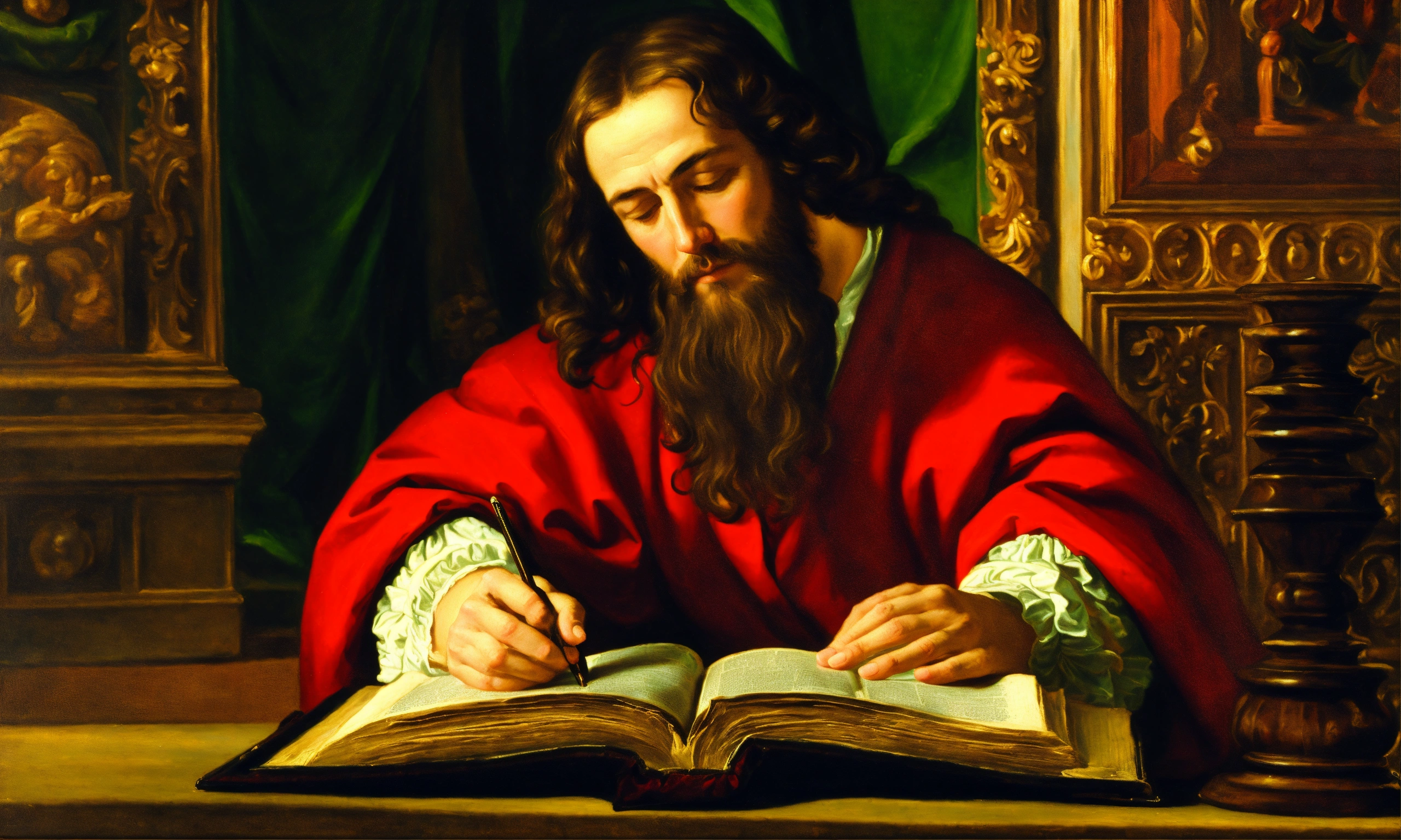 Lexica - Renaissance oil painting of a man reading the holy bible
