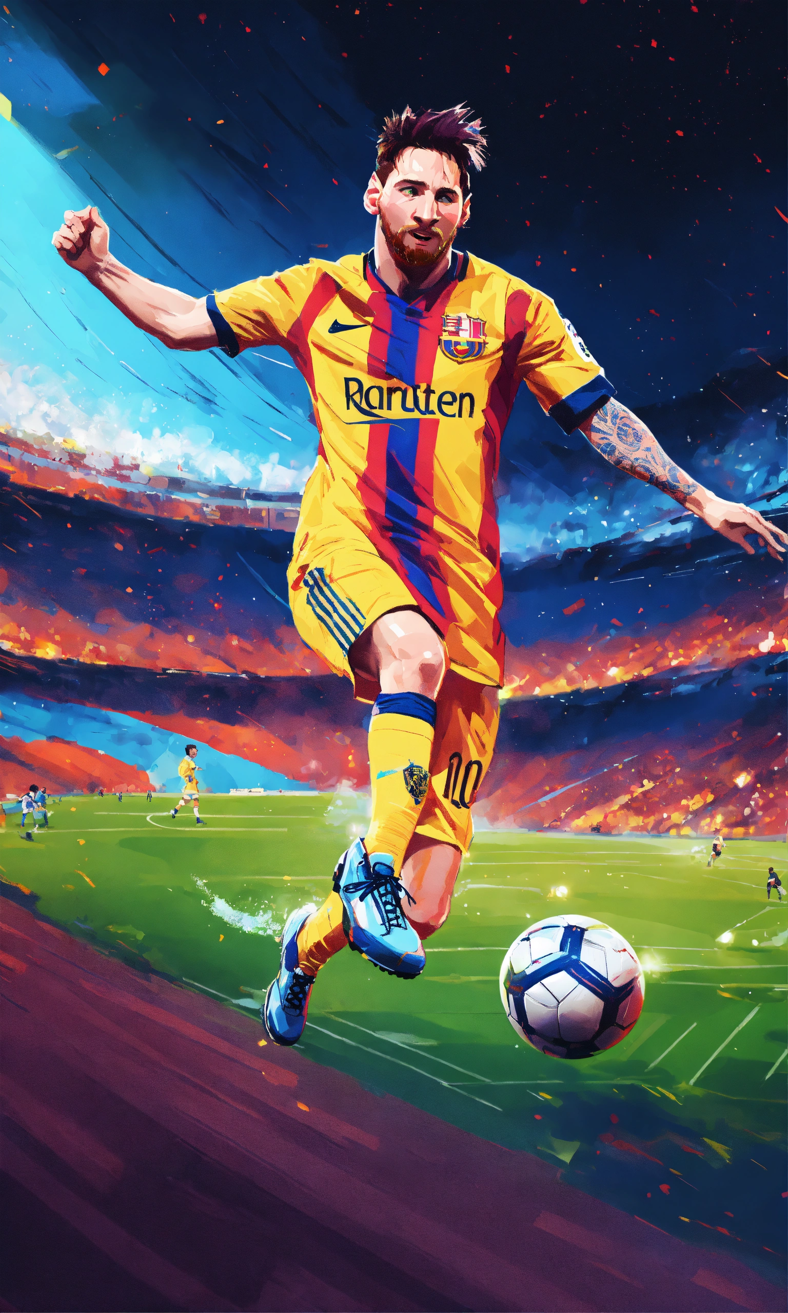 Lexica - Lionel messi kicks the ball into a packed stadium, digital ...