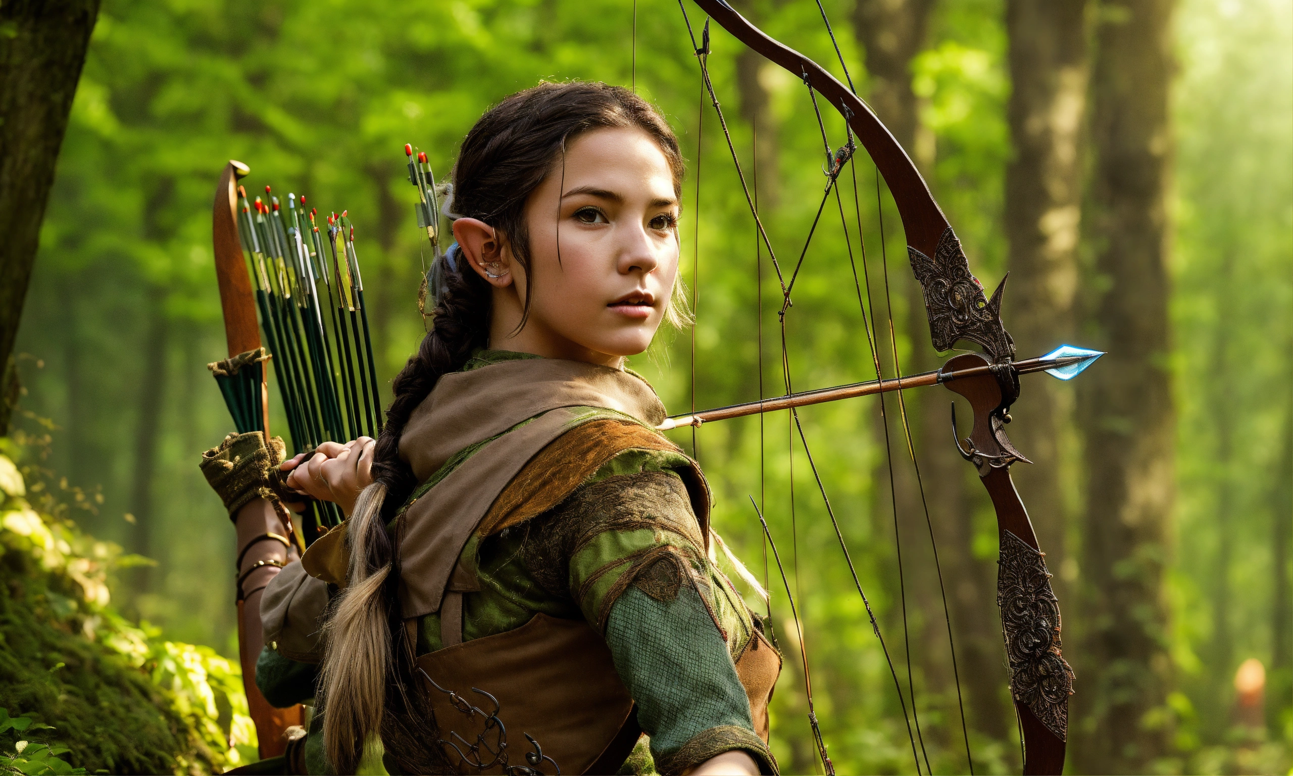 Lexica - A young elf female archer in a rush in the woods