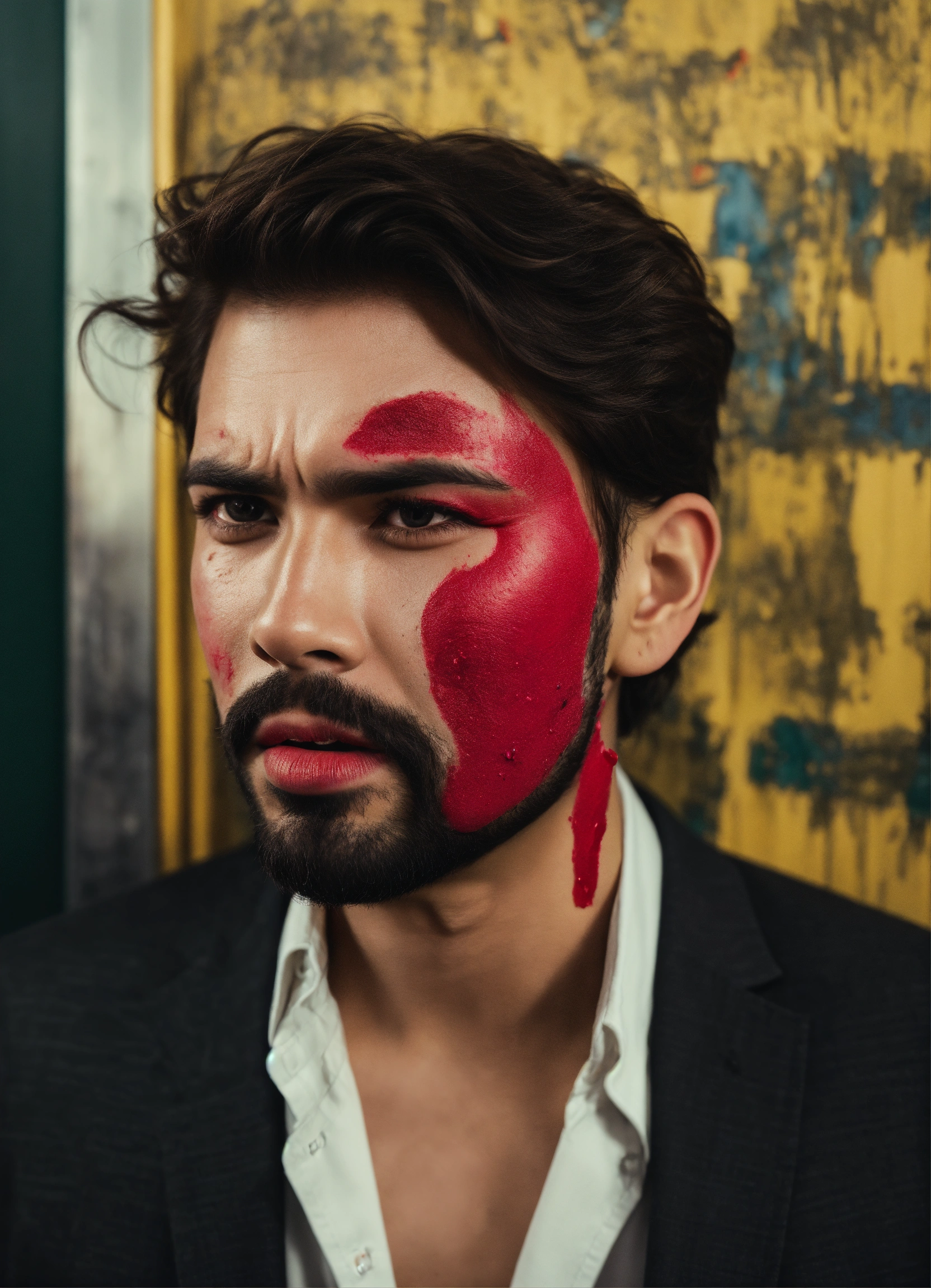 Lexica - A scolded man with lipstick on his face