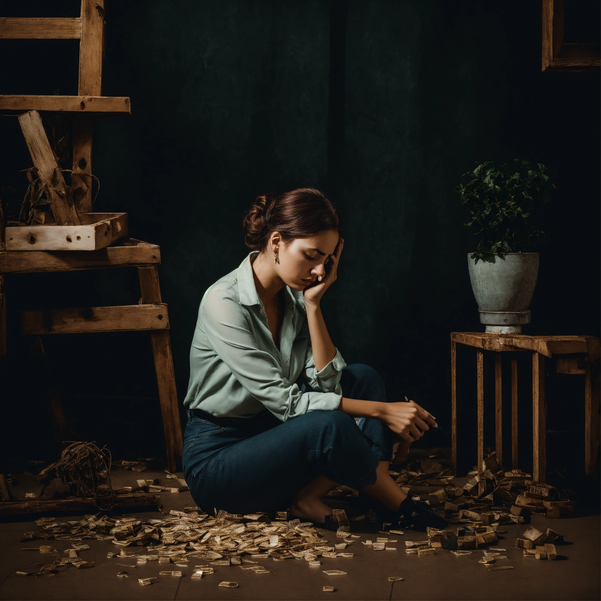 Lexica - The woman doesn’t know what to do, sits, worries and looks for ...