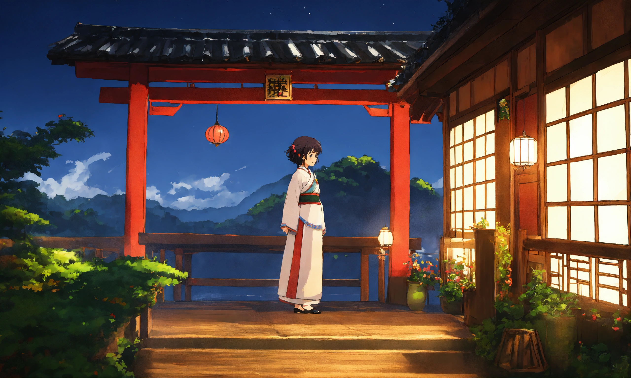 Lexica - Lofi girl anime scenery, studio A-1 Pictures style, cute face,  traditional attire.