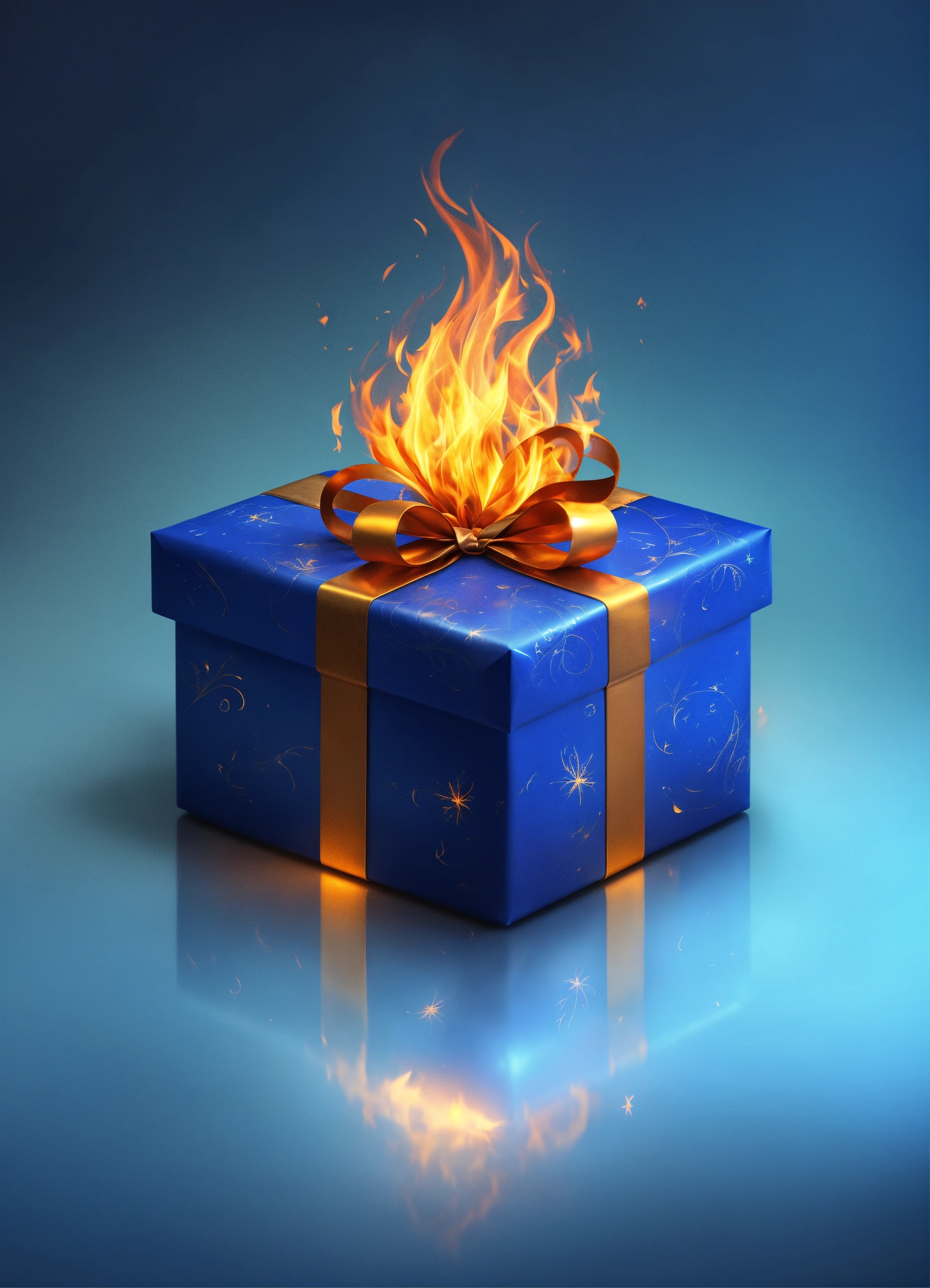 Lexica - Blue Gift with fire realistic