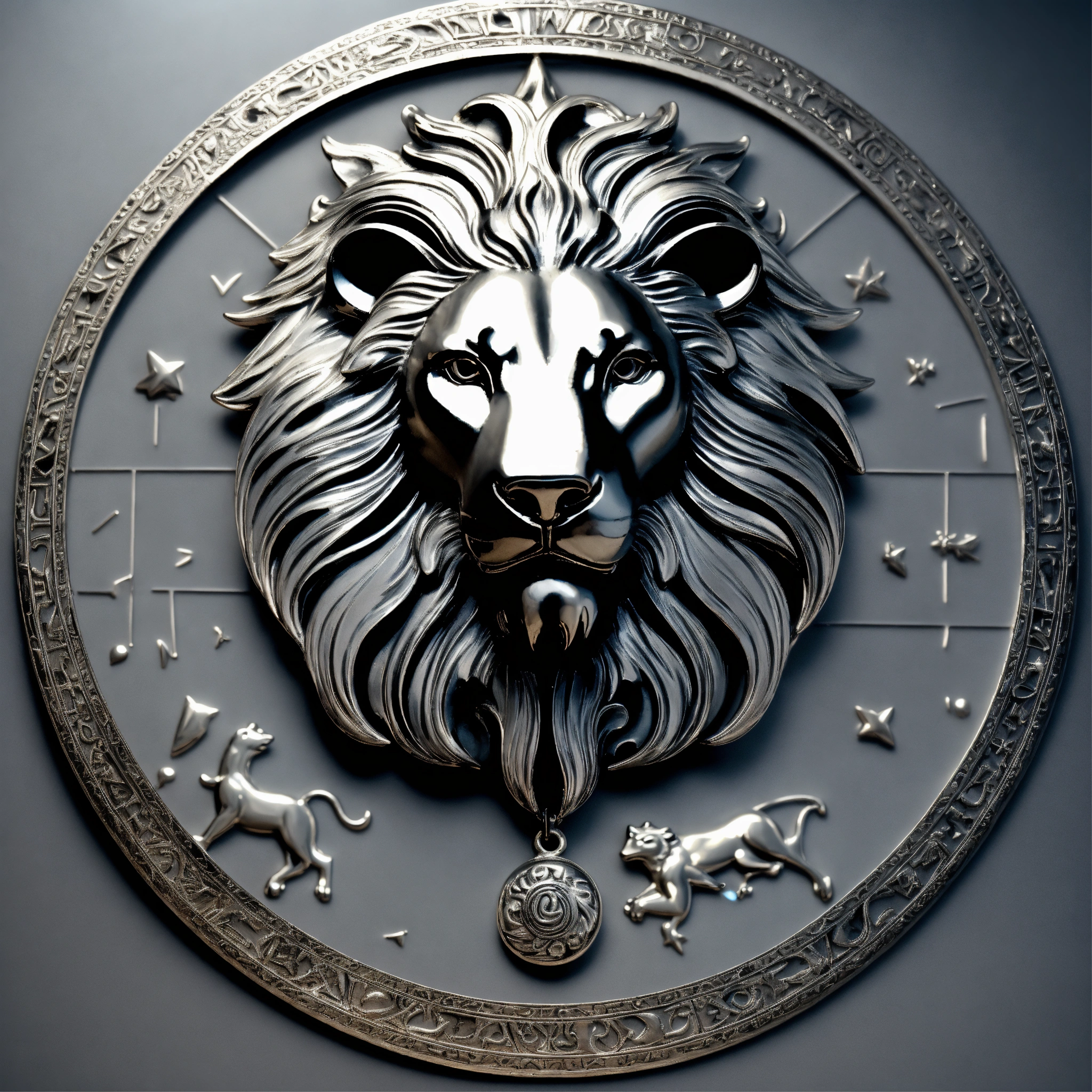 Lexica - Lion in silver color symbolizing the astrology sign in a three ...