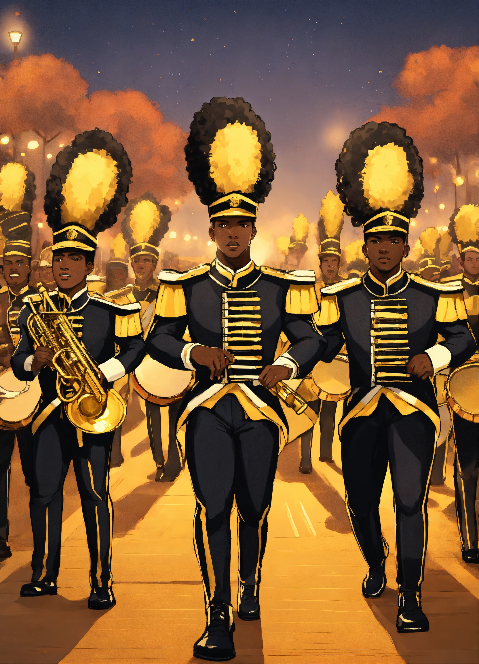 Lexica - Cartoon style African american marching band, wearing black ...