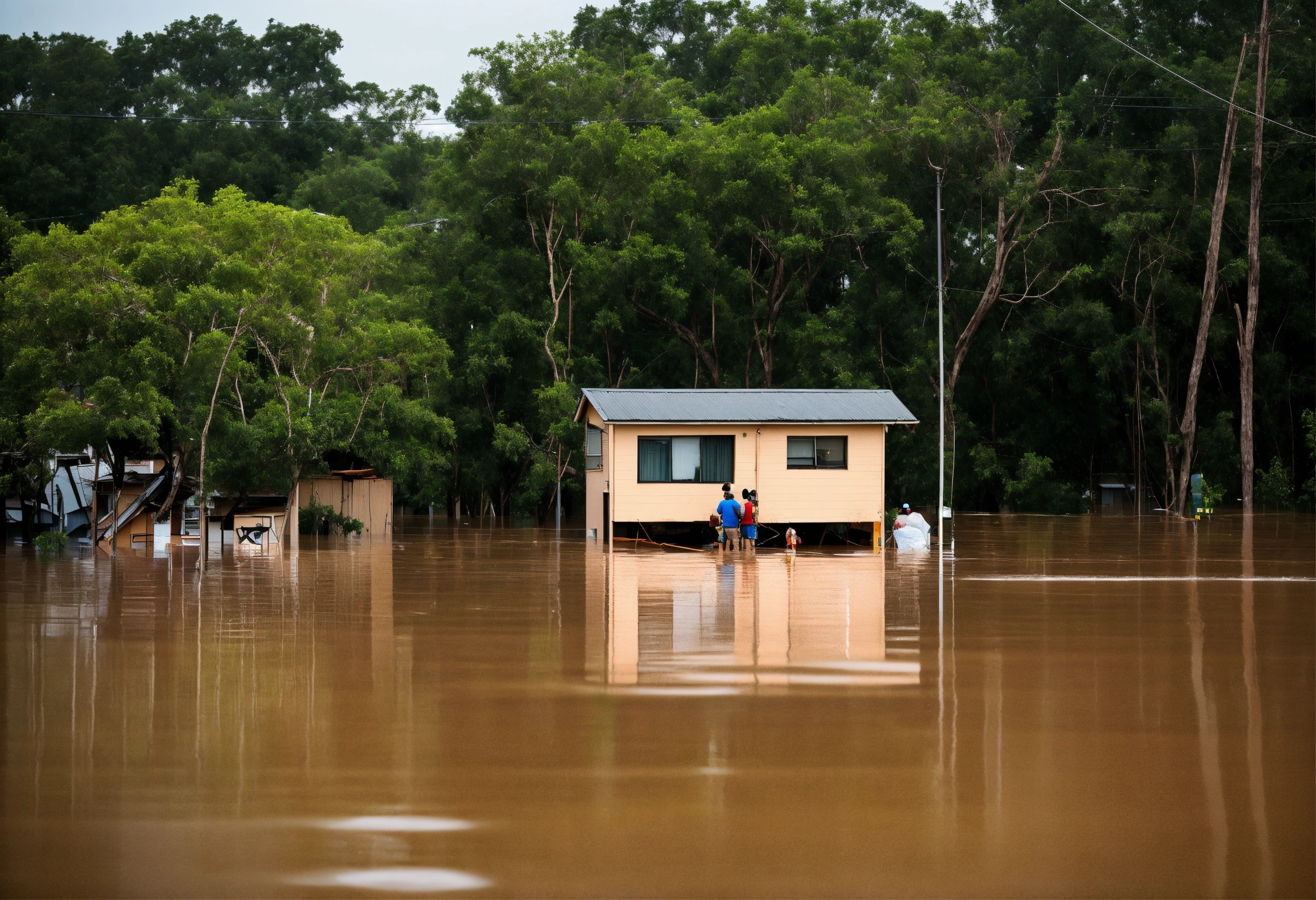Lexica - People on the roof a house as floodwaters rise