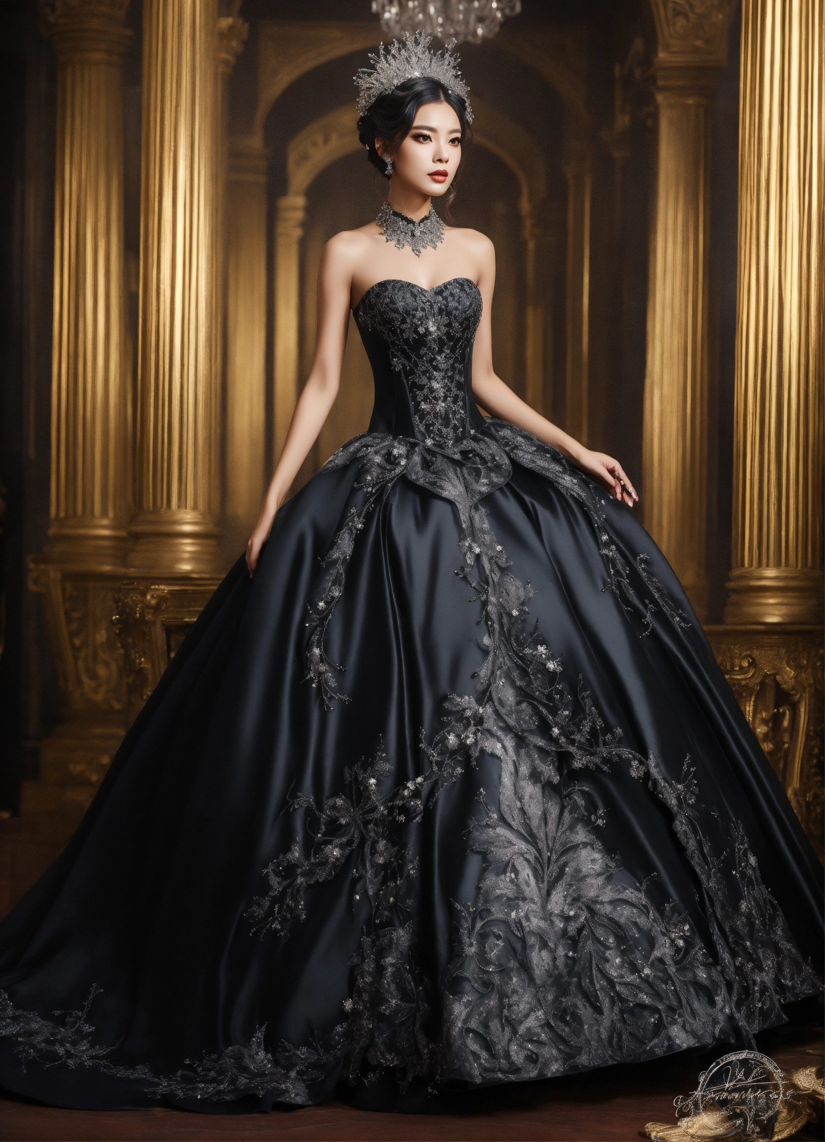 Lexica - JiU extravagant black and silver dark fantasy style ball gown ...