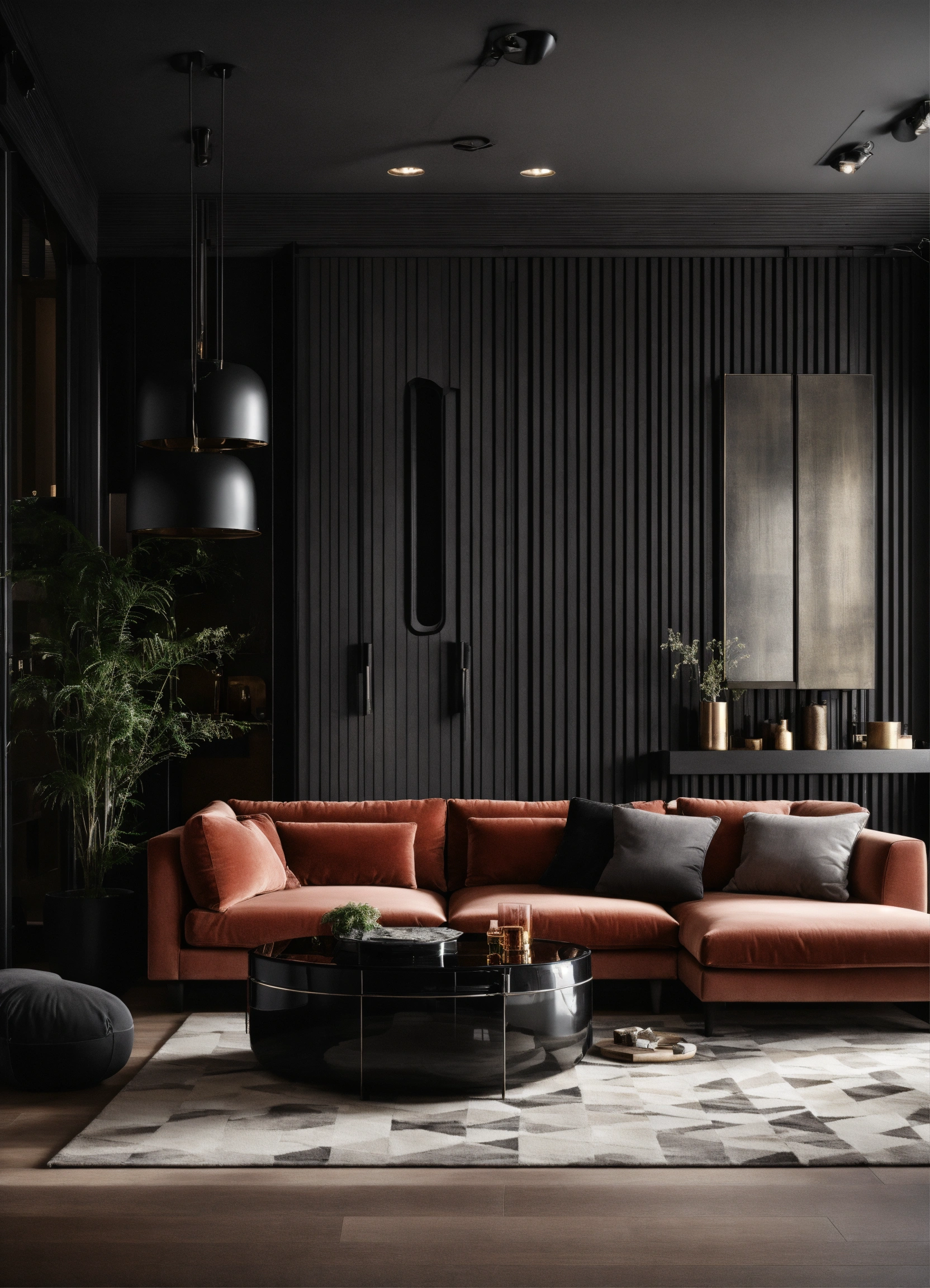 Lexica - Black interior design for a bedroom, living room and a kitchen