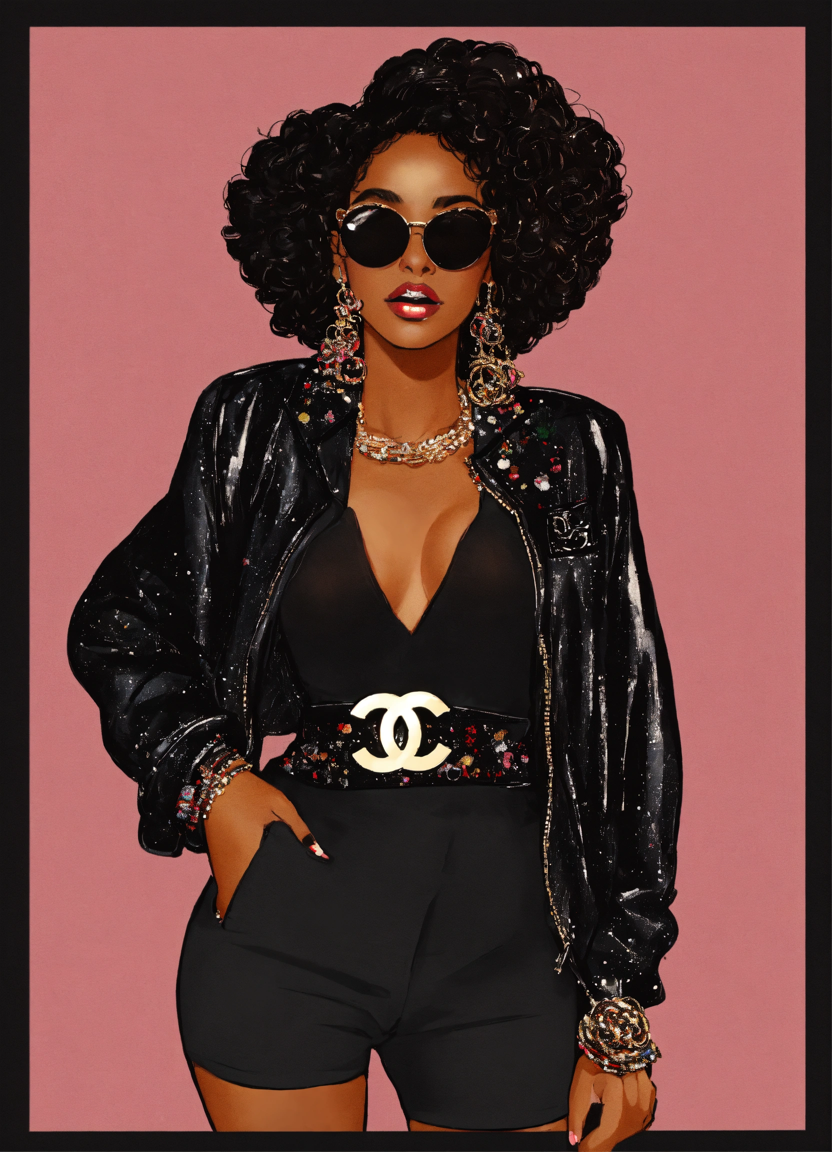 Lexica - Black woman, glamorous, sticker, chanel, illustration